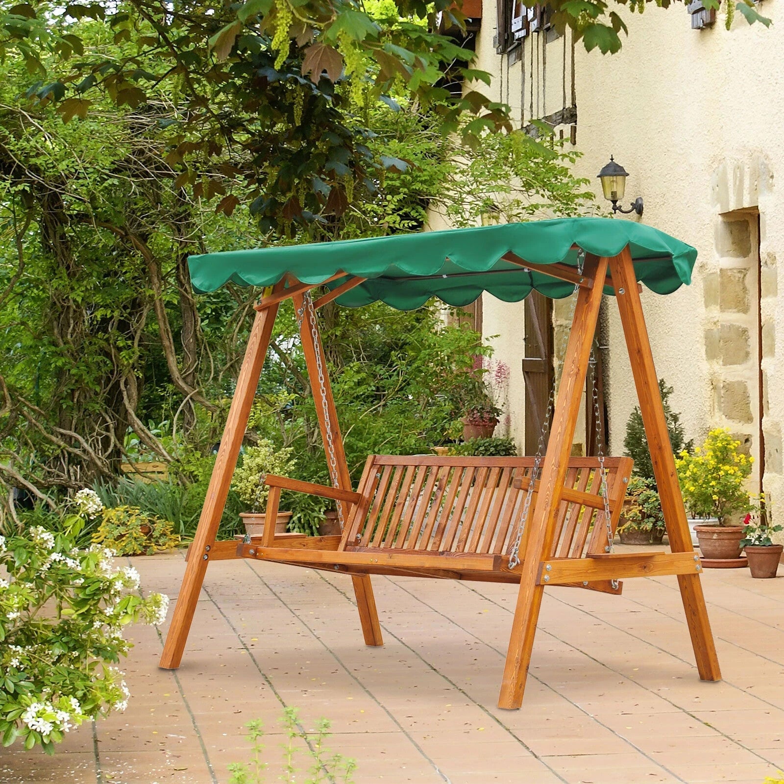 3 Seater Wooden Garden Swing Bench Outdoor Patio Chair with Backrest Canopy - Home and Garden Furniture Shop - rustic - furniture