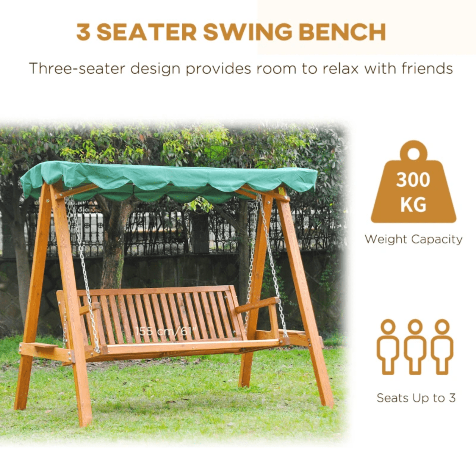 3 Seater Wooden Garden Swing Chair Seat Canopy Hammock Wood Bench Furniture Bed - Home and Garden Furniture Shop - #rustic - furniture#