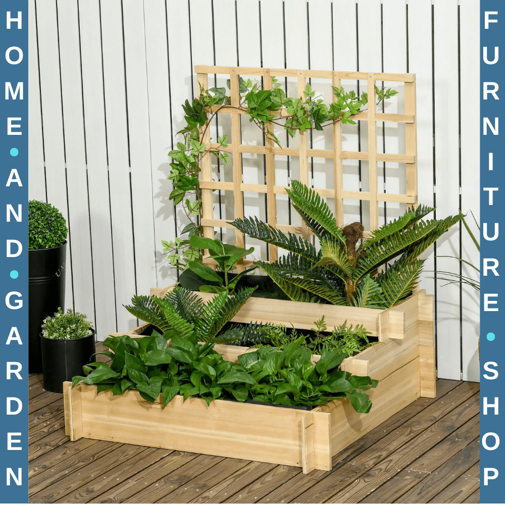 3 Tier Garden Planters w/ Trellis Wood Raised Beds for Vine Climbing 95x95x110cm - Home and Garden Furniture Shop - rustic - furniture