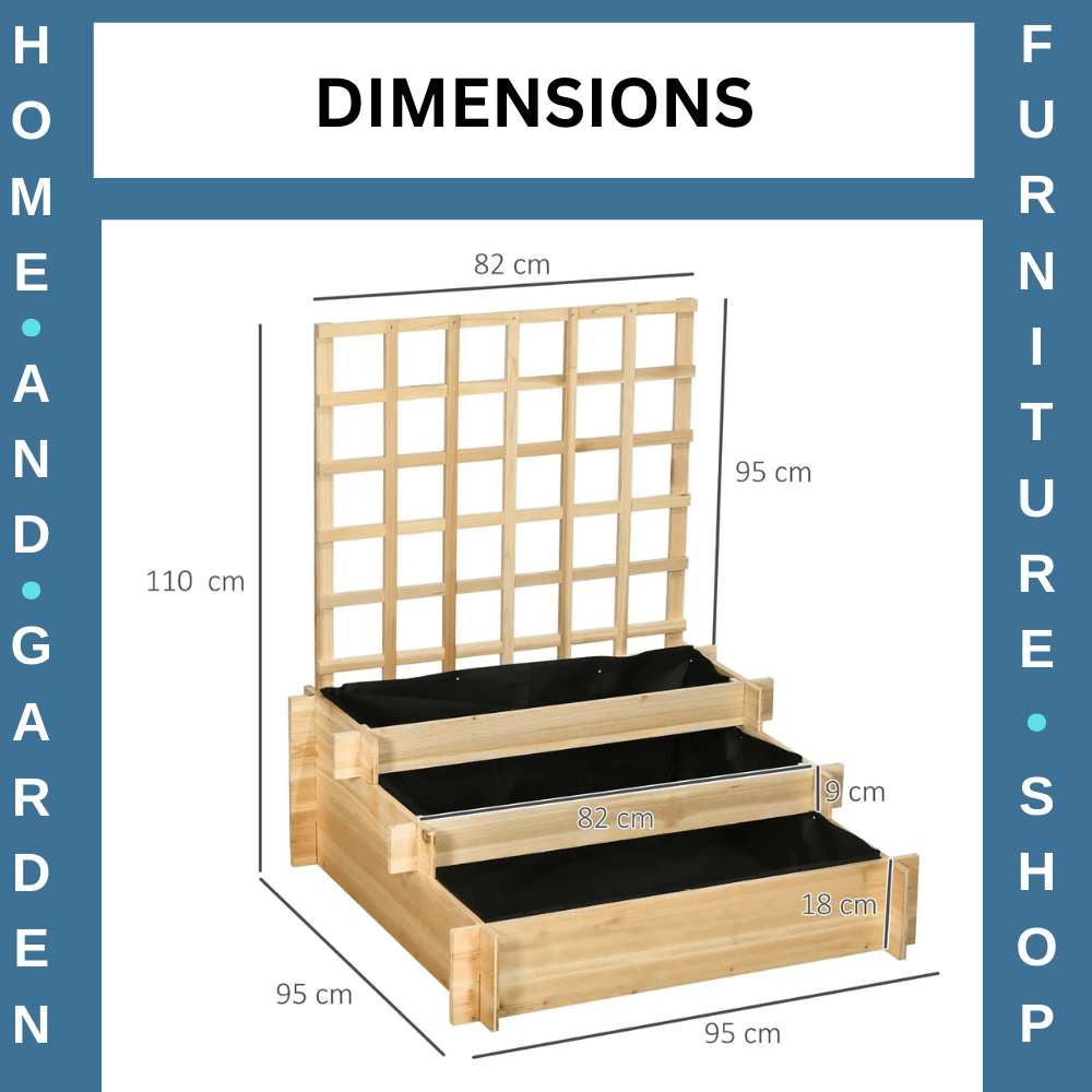 3 Tier Garden Planters w/ Trellis Wood Raised Beds for Vine Climbing 95x95x110cm - Home and Garden Furniture Shop - rustic - furniture