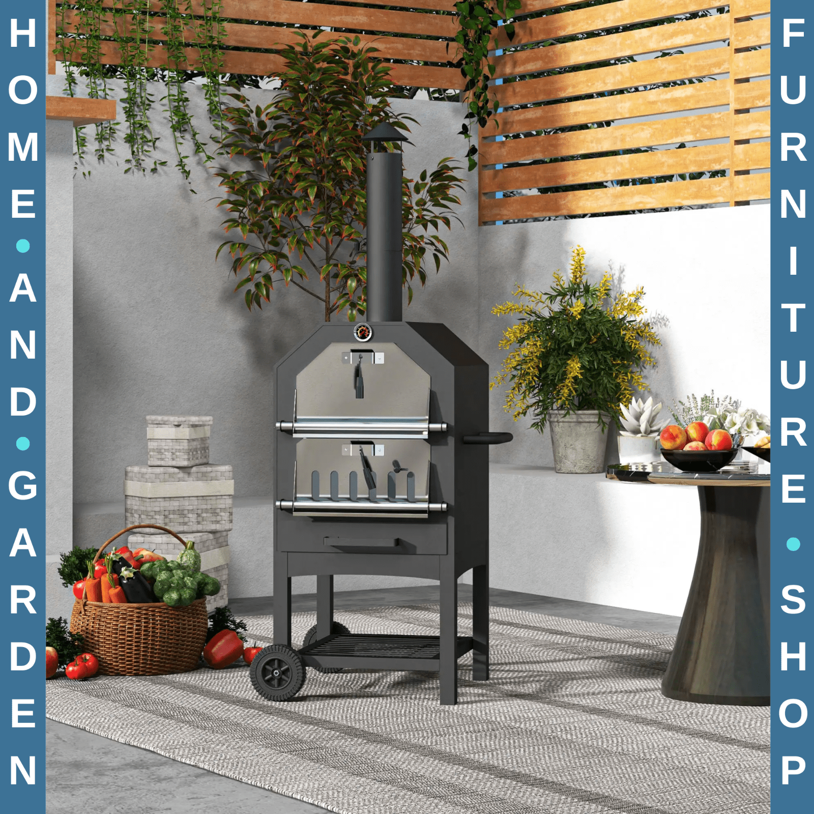 3 Tier Outdoor Pizza Oven w/ Charcoal BBQ Grill Steel Garden Cooking Smoker Unit - Home and Garden Furniture Shop - rustic - furniture