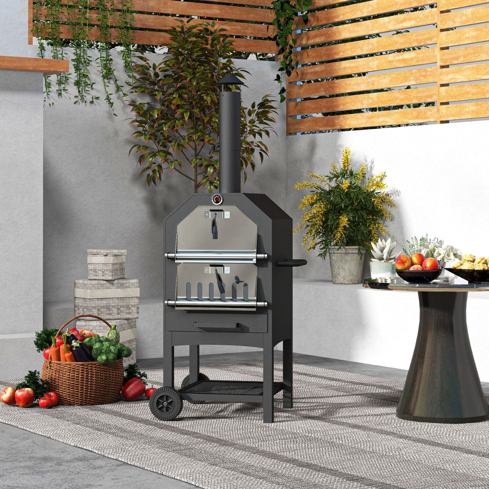 3 Tier Outdoor Pizza Oven w/ Charcoal BBQ Grill Steel Garden Cooking Smoker Unit - Home and Garden Furniture Shop - rustic - furniture