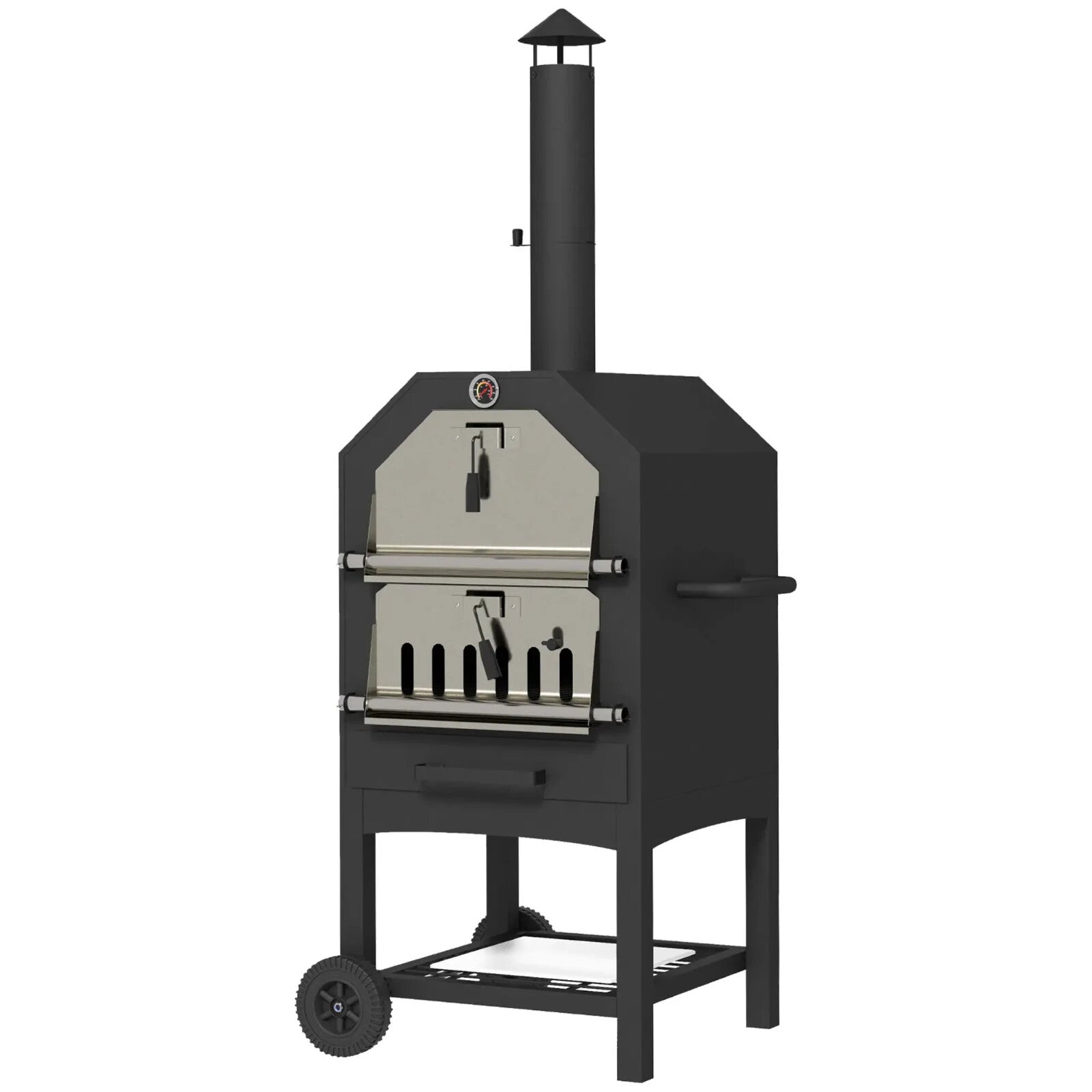 3 Tier Outdoor Pizza Oven w/ Charcoal BBQ Grill Steel Garden Cooking Smoker Unit - Home and Garden Furniture Shop - rustic - furniture