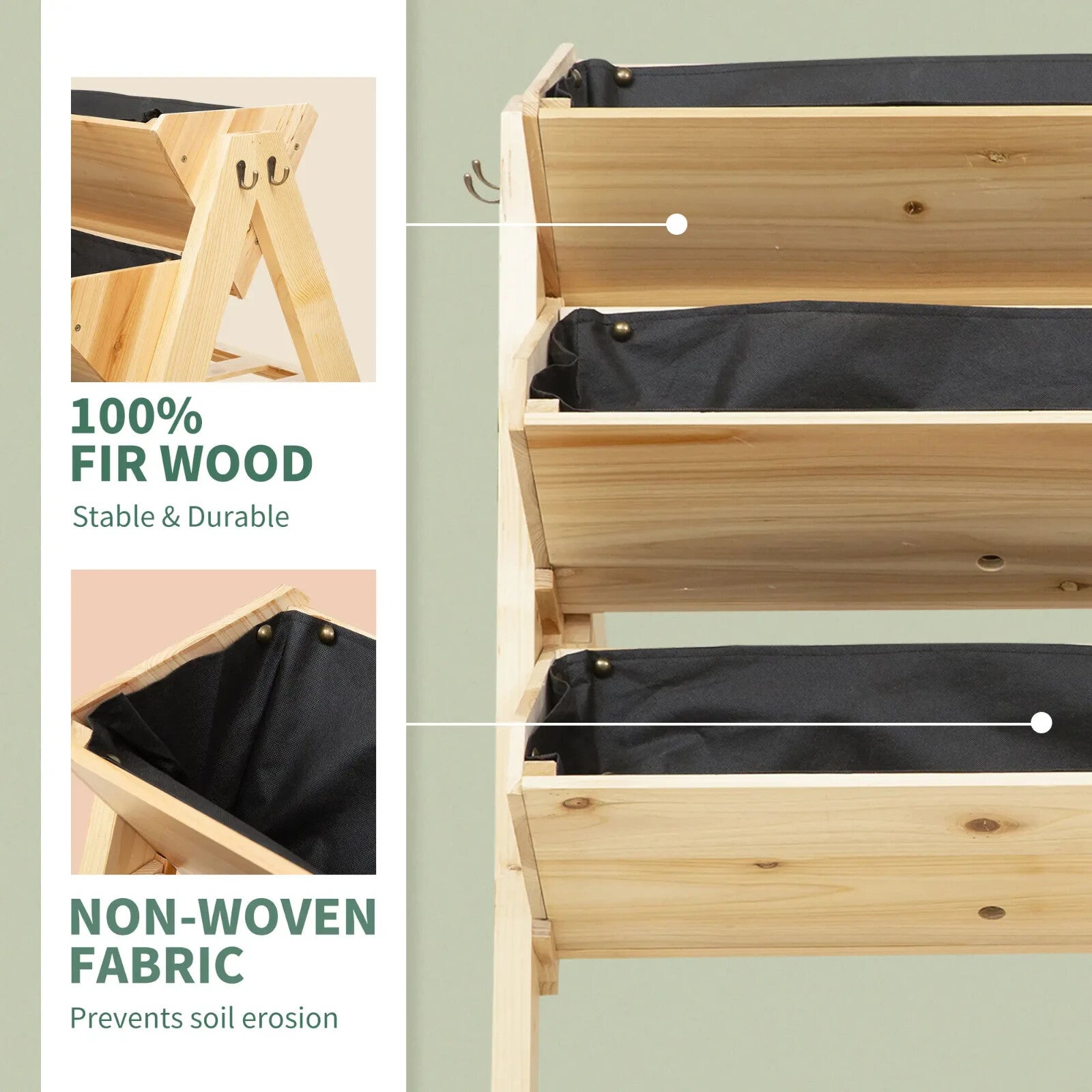 3 Tier Wooden Garden Plant Stand Raised Flower Bed with Hooks and Storage Shelf - Home and Garden Furniture Shop - rustic - furniture