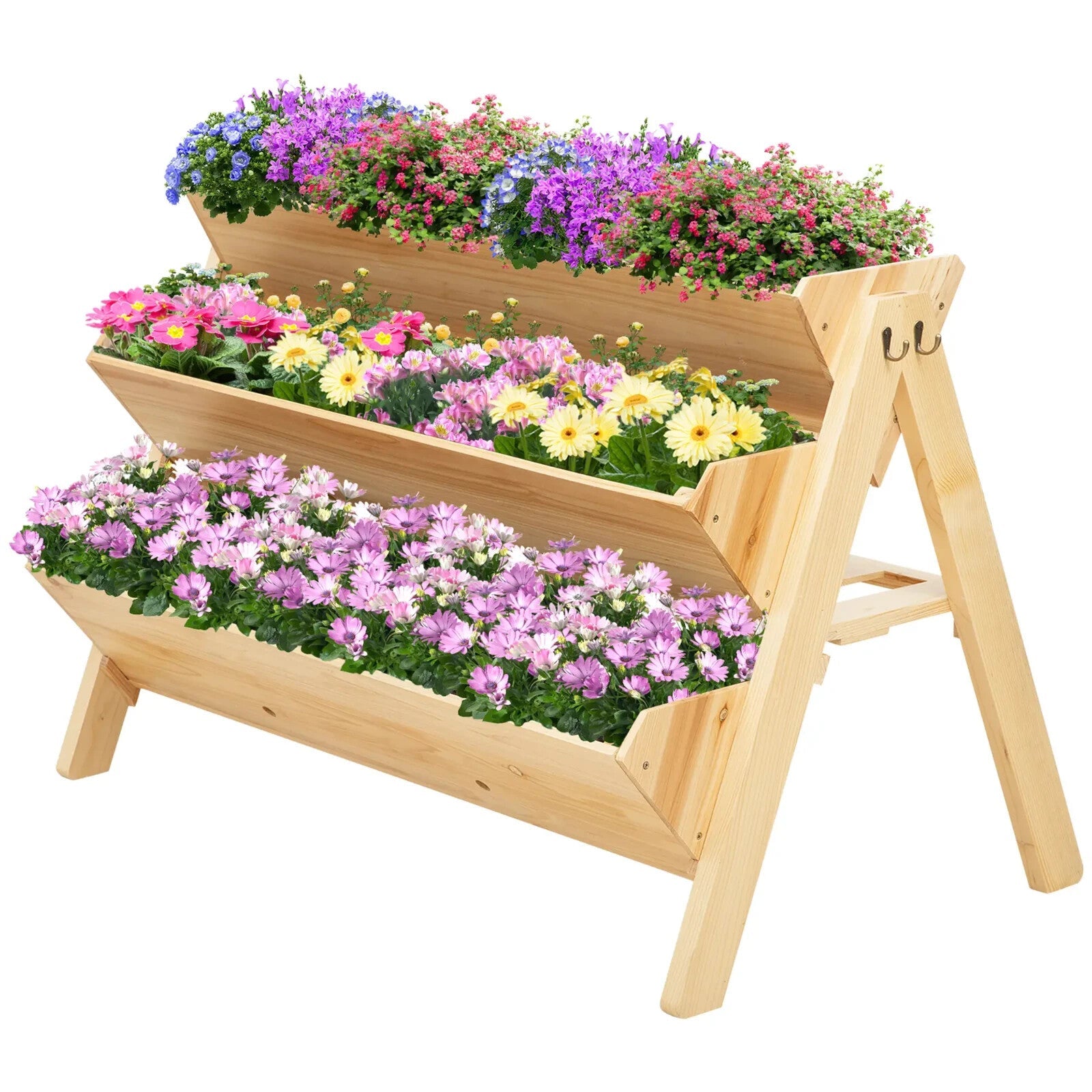 3 Tier Wooden Garden Plant Stand Raised Flower Bed with Hooks and Storage Shelf - Home and Garden Furniture Shop - rustic - furniture