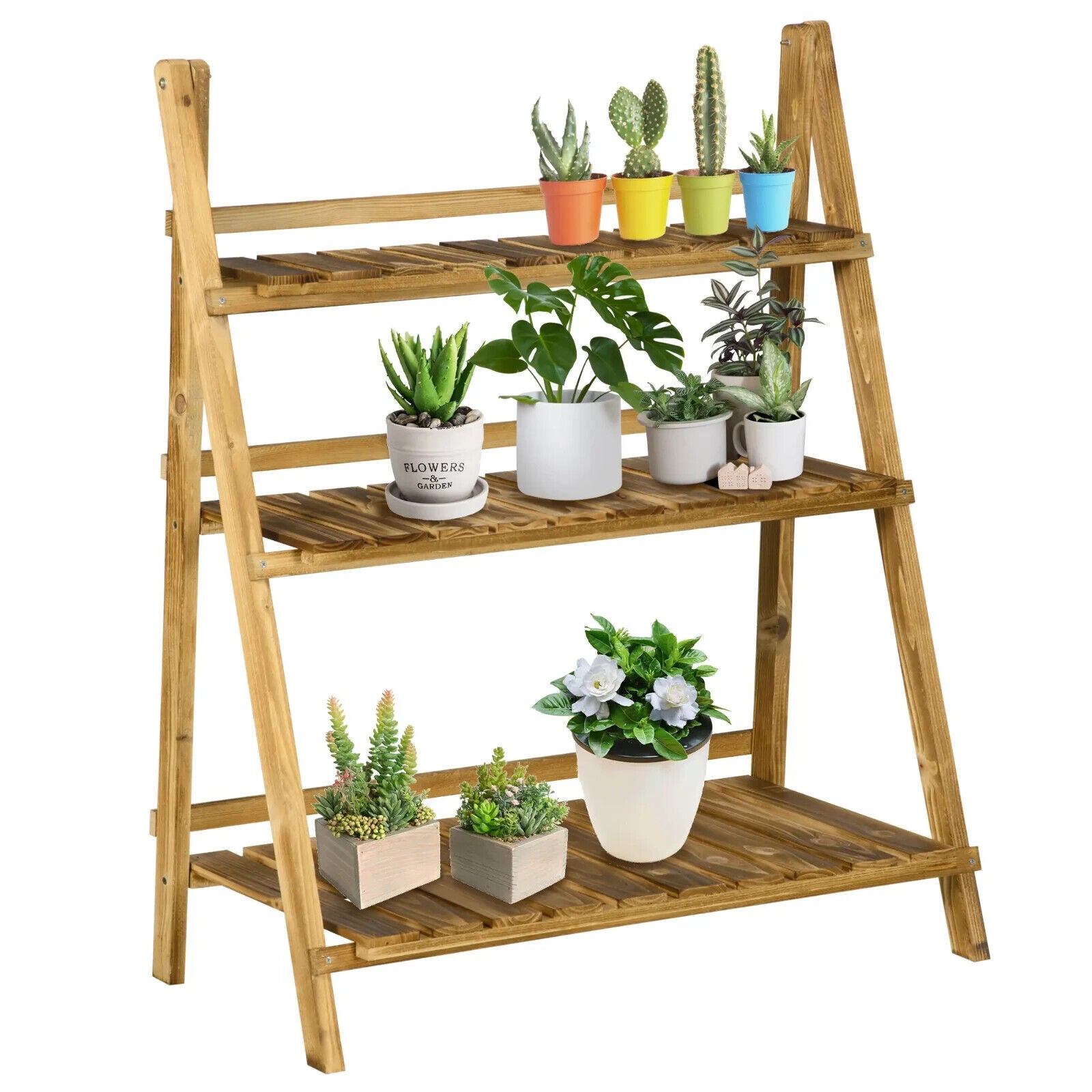 3 Tier Wooden Garden Planter Stand with Shelves Flower Pot Display Rack Outdoor - Home and Garden Furniture Shop - #rustic - furniture#