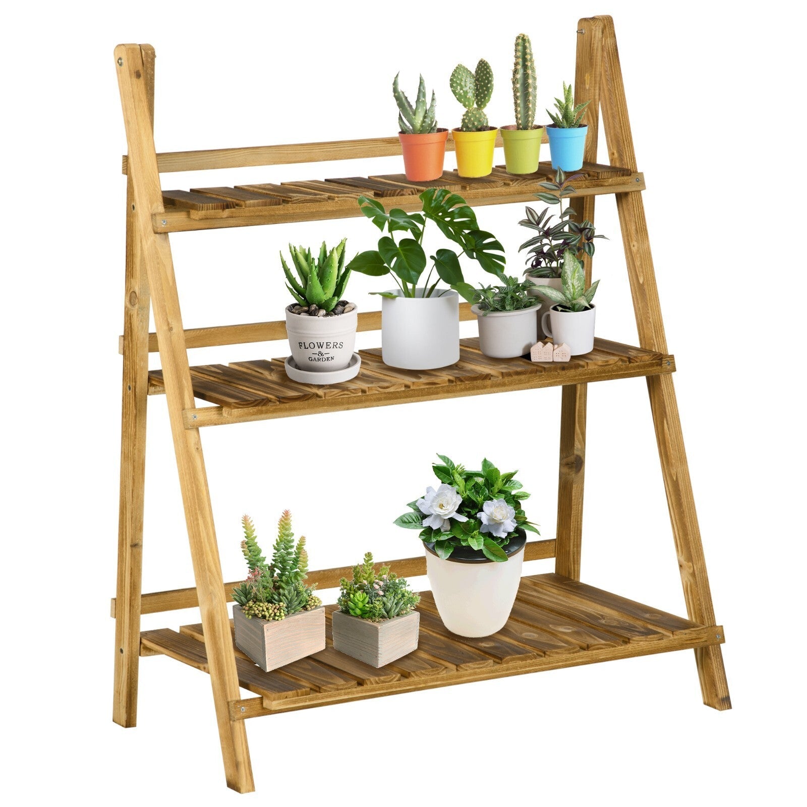 3 Tier Wooden Garden Planter Stand with Shelves Flower Pot Display Rack Outdoor - Home and Garden Furniture Shop - rustic - furniture
