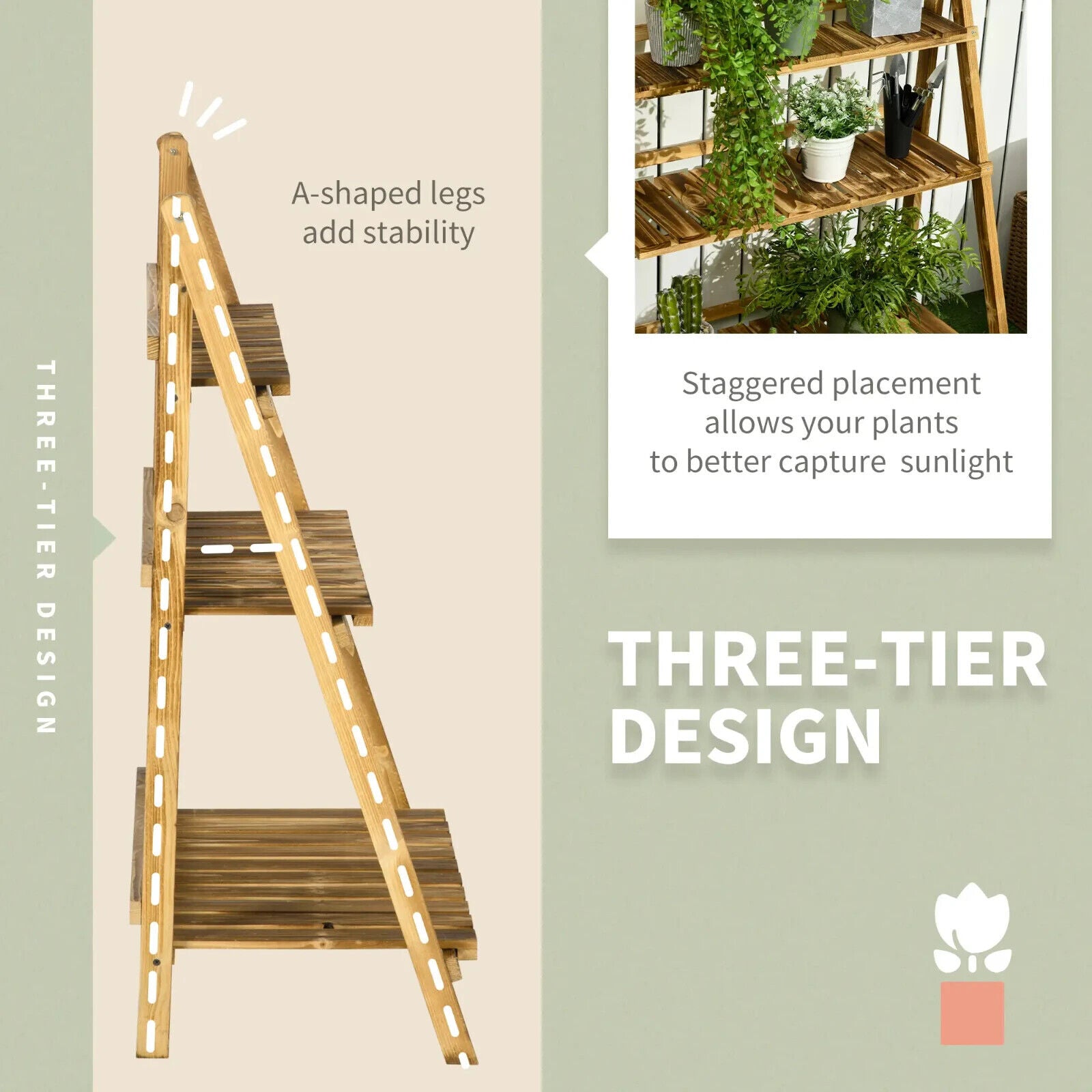 3 Tier Wooden Garden Planter Stand with Shelves Flower Pot Display Rack Outdoor - Home and Garden Furniture Shop - #rustic - furniture#