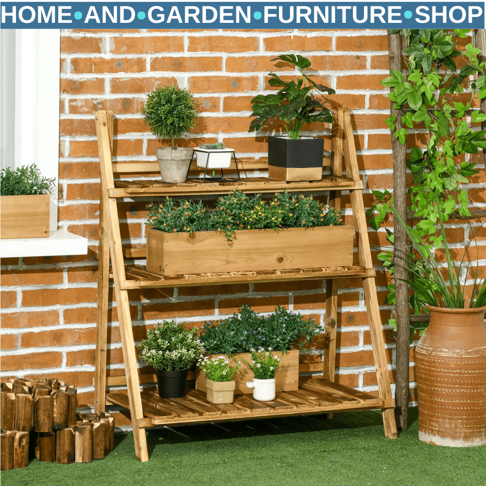 3 Tier Wooden Garden Planter Stand with Shelves Flower Pot Display Rack Outdoor - Home and Garden Furniture Shop - rustic - furniture
