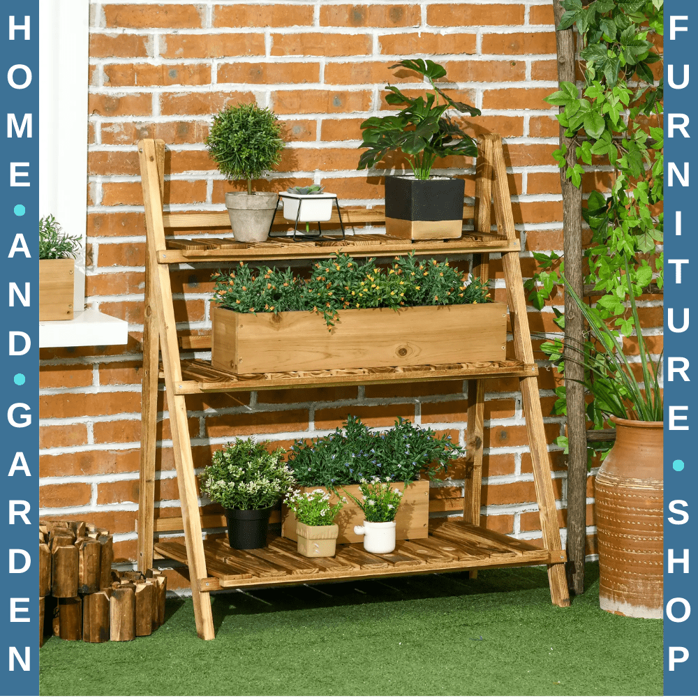 3 Tier Wooden Garden Planter Stand with Shelves Flower Pot Display Rack Outdoor - Home and Garden Furniture Shop - rustic - furniture