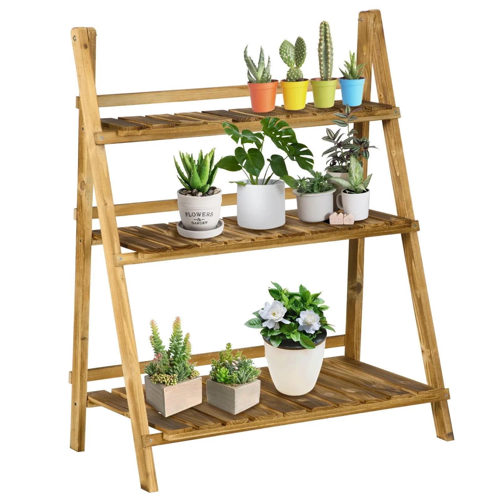 3 Tier Wooden Garden Planter Stand with Shelves Flower Pot Display Rack Outdoor - Home and Garden Furniture Shop - rustic - furniture