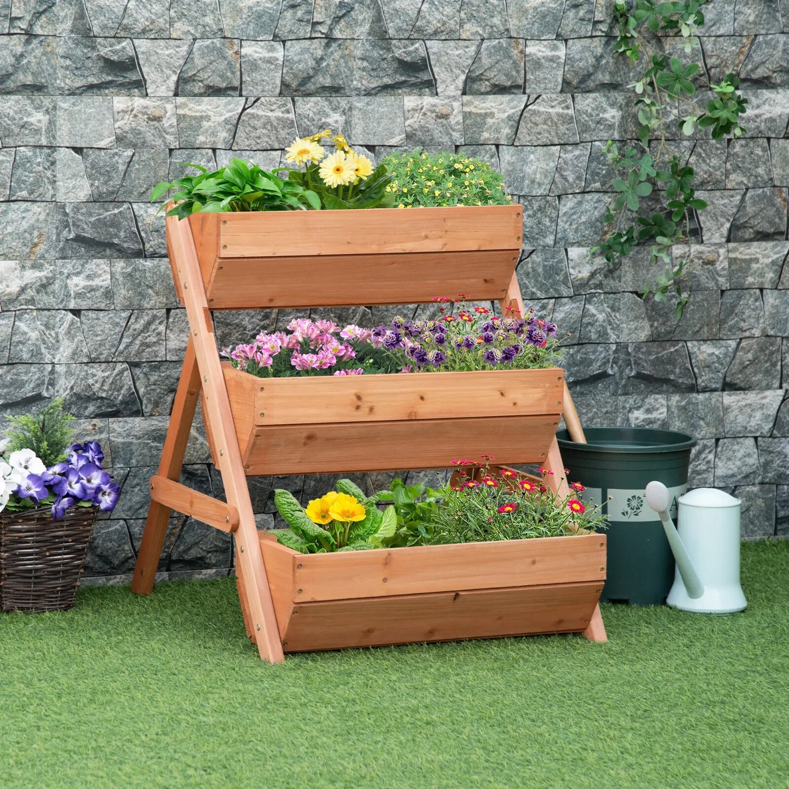 3 Tier Wooden Raised Garden Bed 65x75x78cm Elevated Planter Box for Herb Flowers - Home and Garden Furniture Shop - rustic - furniture