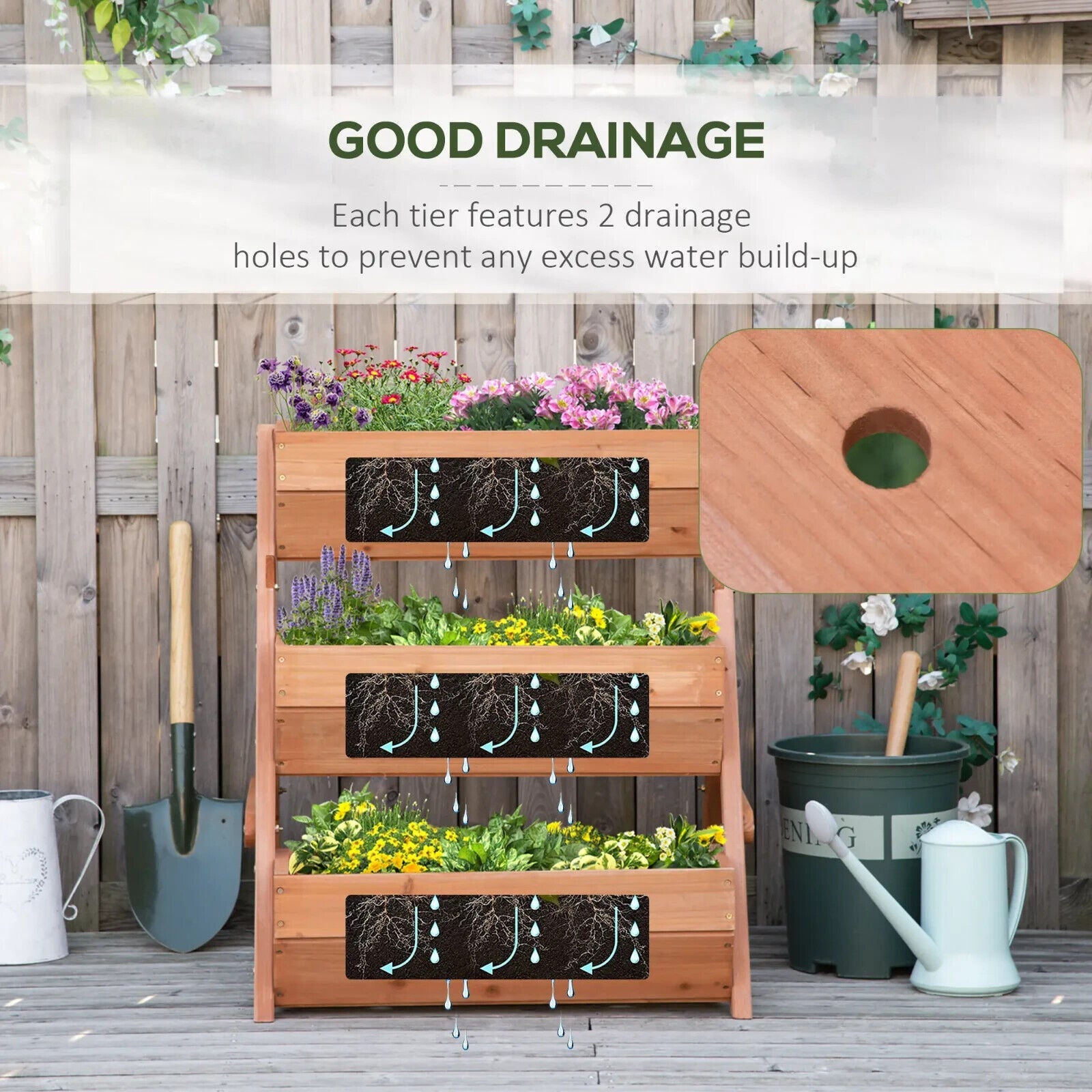 3 Tier Wooden Raised Garden Bed 65x75x78cm Elevated Planter Box for Herb Flowers - Home and Garden Furniture Shop - #rustic - furniture#