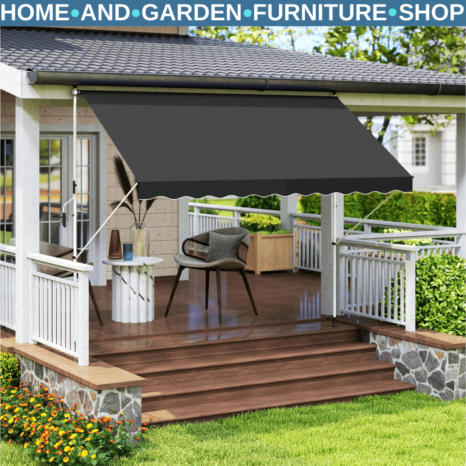 3 x 1.5m Adjustable Outdoor Awning Aluminium Frame Retractable Garden Canopy - Home and Garden Furniture Shop - rustic - furniture