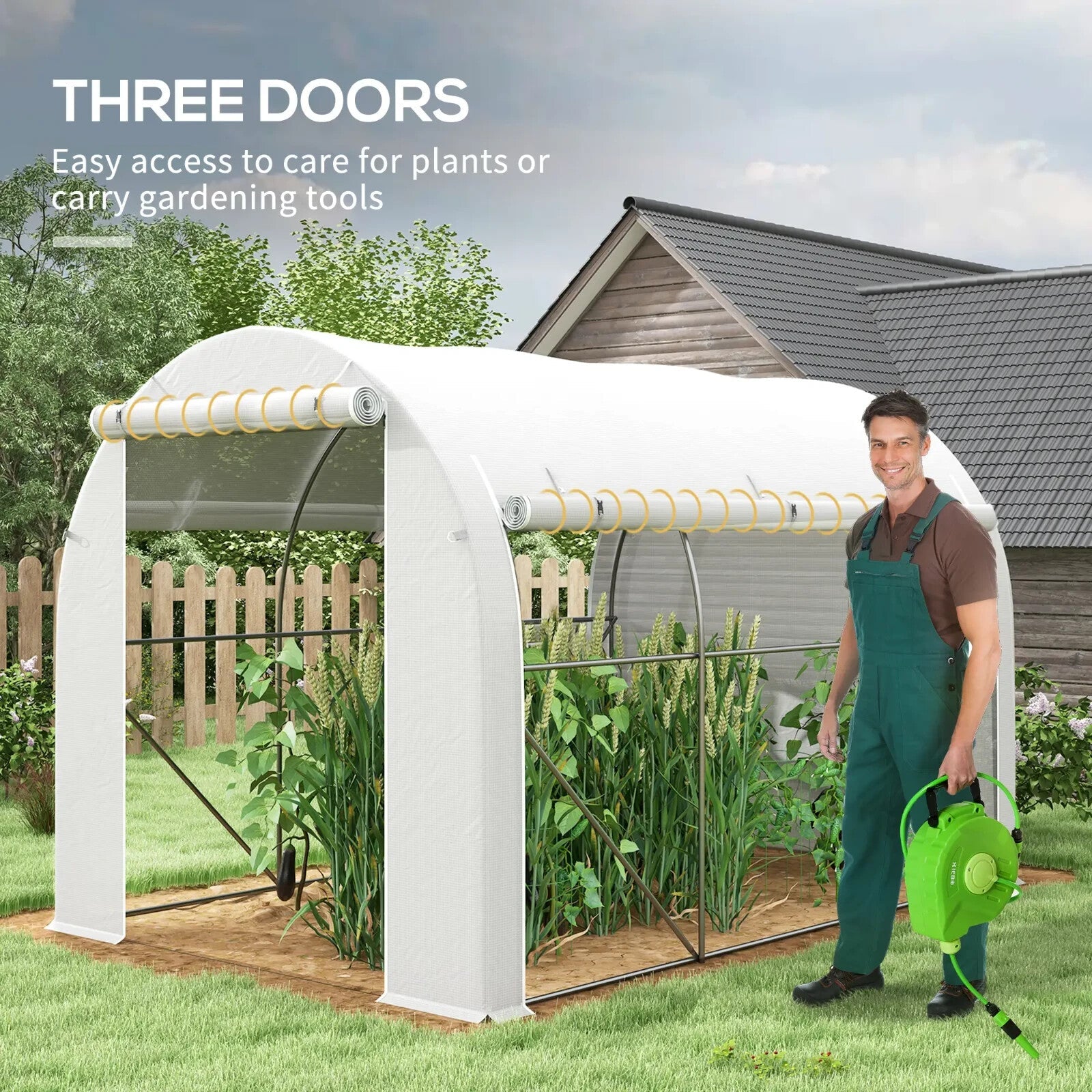 3 x 2 m Walk - In Polytunnel Greenhouse with PE Cover, Mesh Windows & Zipped Door - Home and Garden Furniture Shop - rustic - furniture