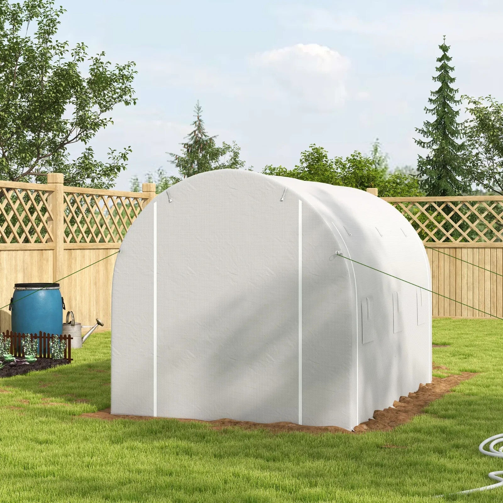 3 x 2 m Walk - In Polytunnel Greenhouse with PE Cover, Mesh Windows & Zipped Door - Home and Garden Furniture Shop - rustic - furniture