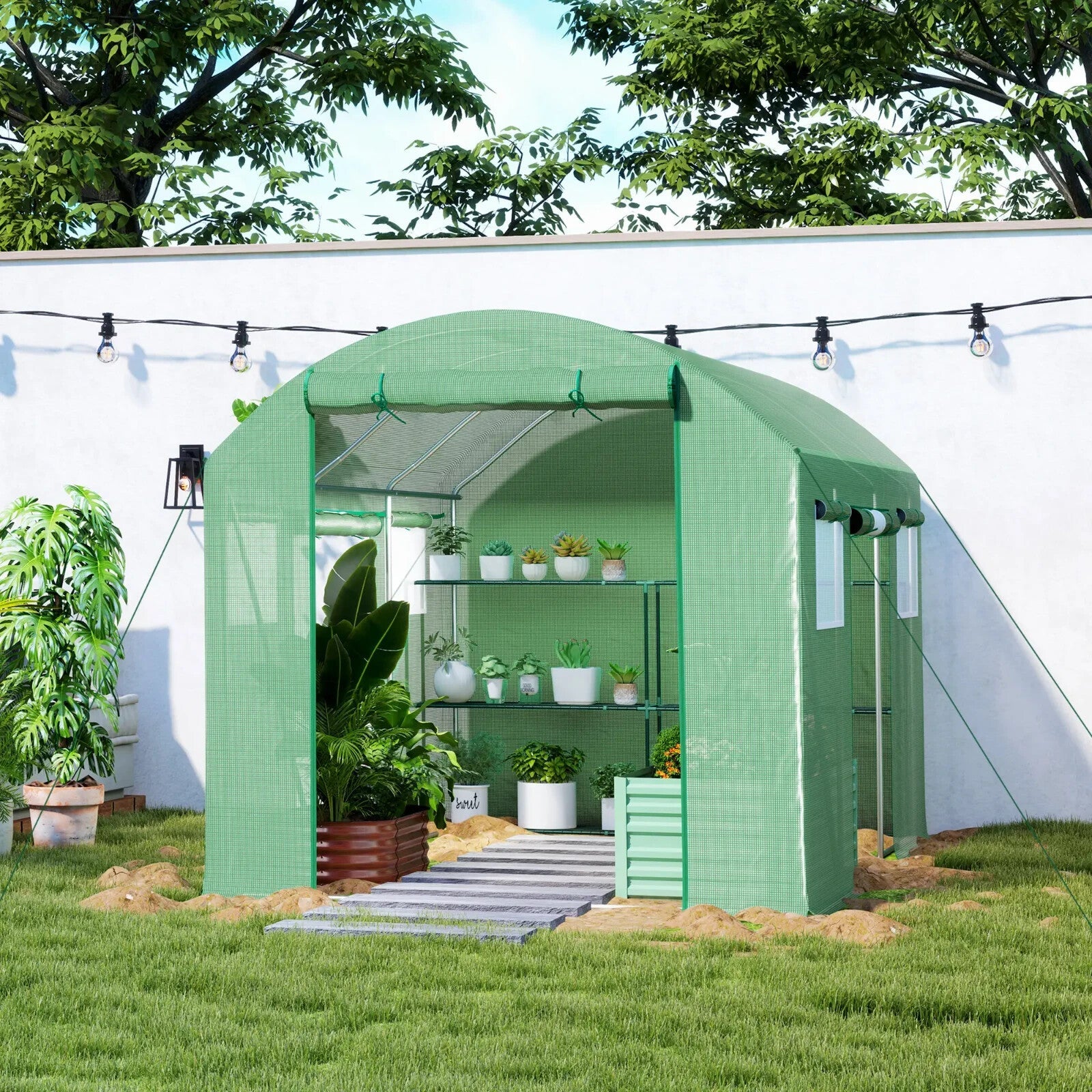 3 x 2 x 2 m Polytunnel Greenhouse with 3 Doors Mesh Window Walk In Garden Tunnel - Home and Garden Furniture Shop - rustic - furniture