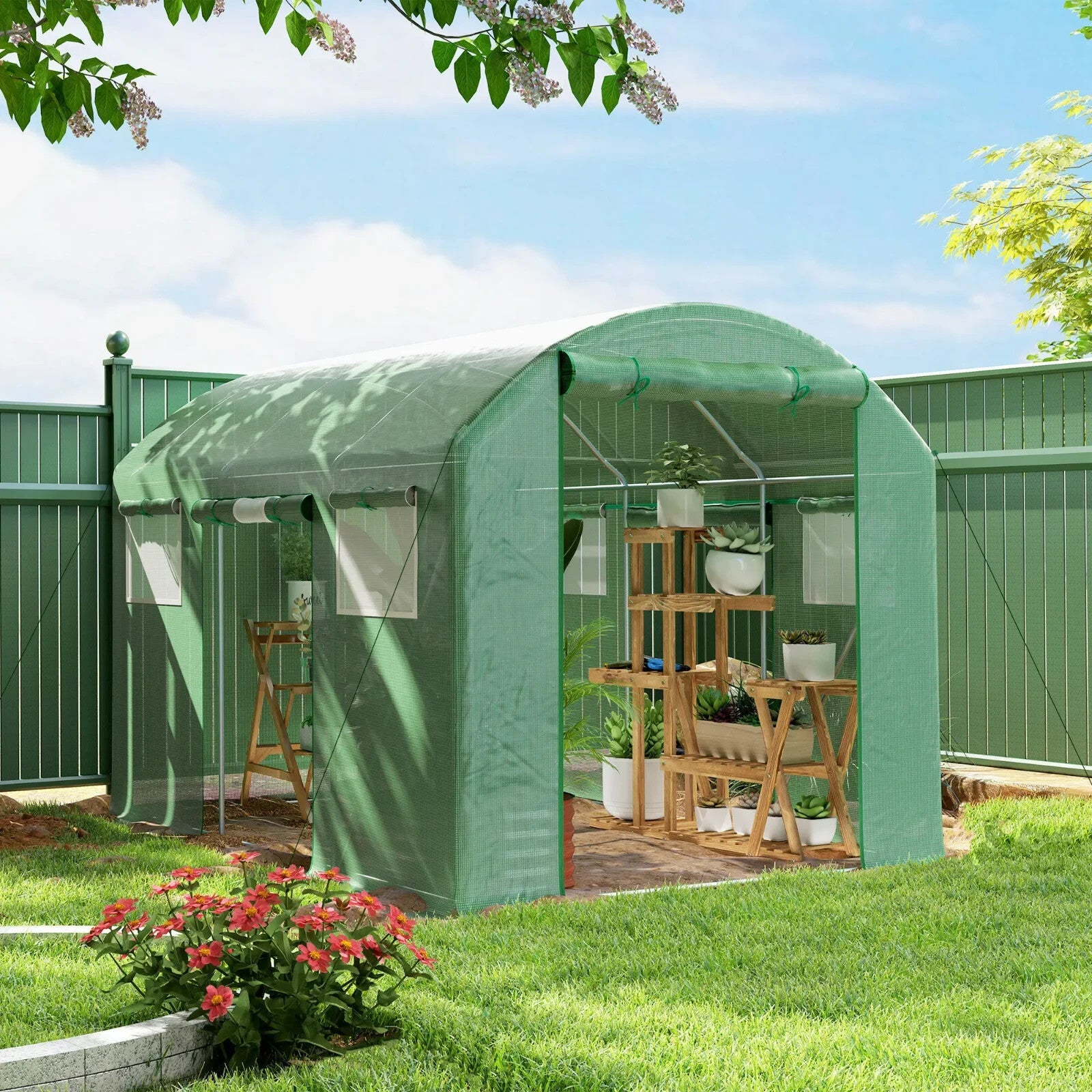 3 x 2 x 2 m Polytunnel Greenhouse with 3 Doors Mesh Window Walk In Garden Tunnel - Home and Garden Furniture Shop - rustic - furniture
