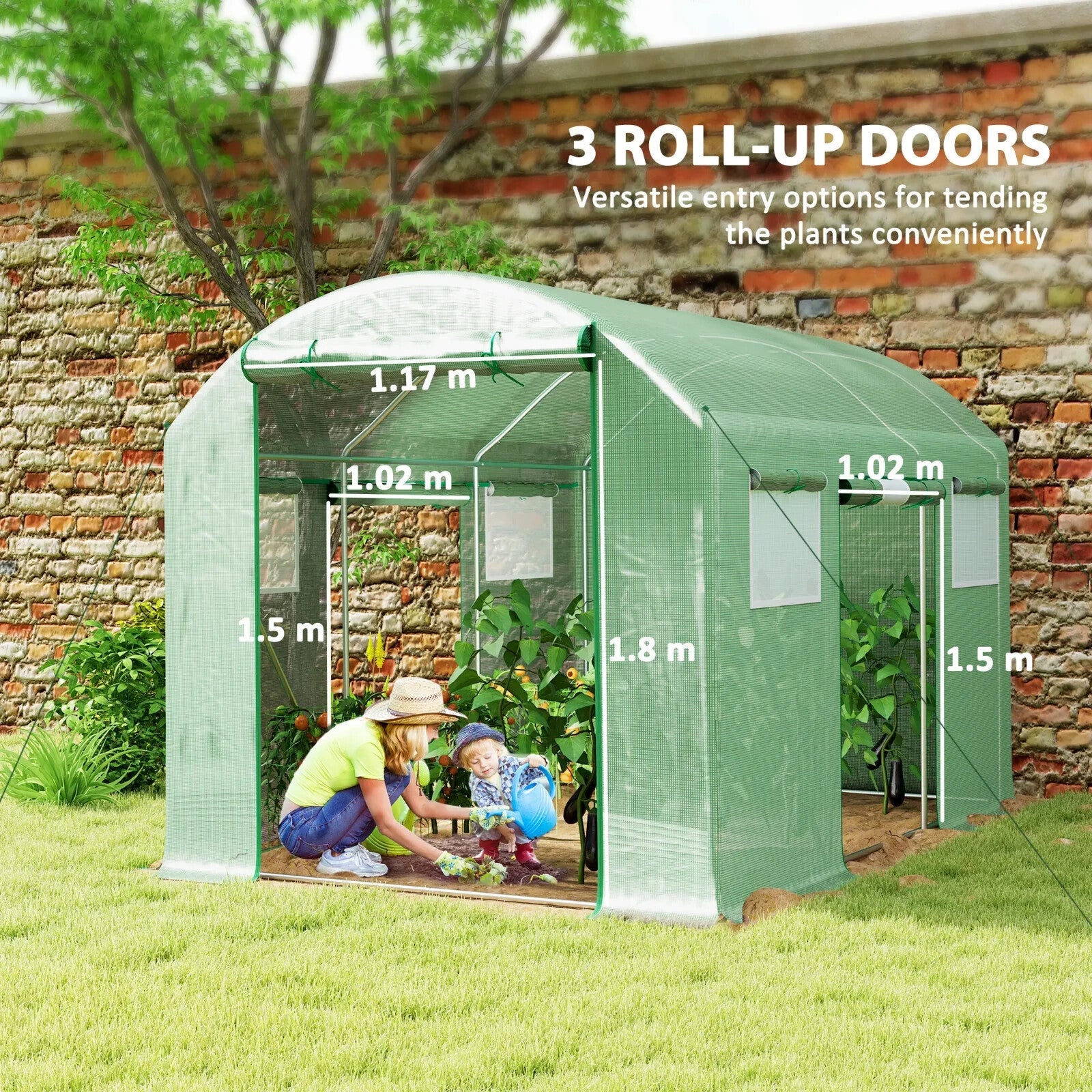3 x 2 x 2 m Polytunnel Greenhouse with 3 Doors Mesh Window Walk In Garden Tunnel - Home and Garden Furniture Shop - rustic - furniture