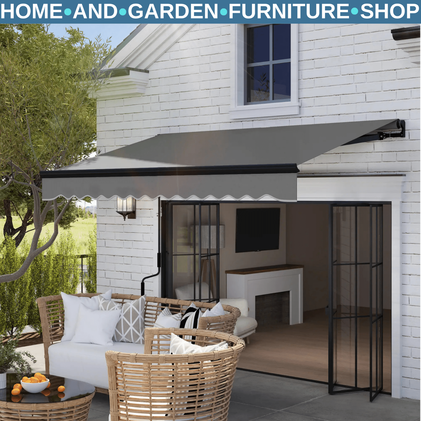 3 x 2.5m Electric Retractable Awning with LED Light Remote UV50 DIY Patio Canopy - Home and Garden Furniture Shop - rustic - furniture