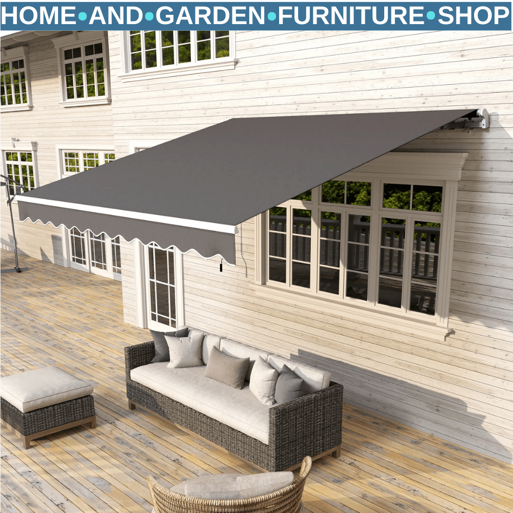 3 x 2.5m Manual Garden Awning Retractable Canopy with Crank Handle and Fittings - Home and Garden Furniture Shop - rustic - furniture