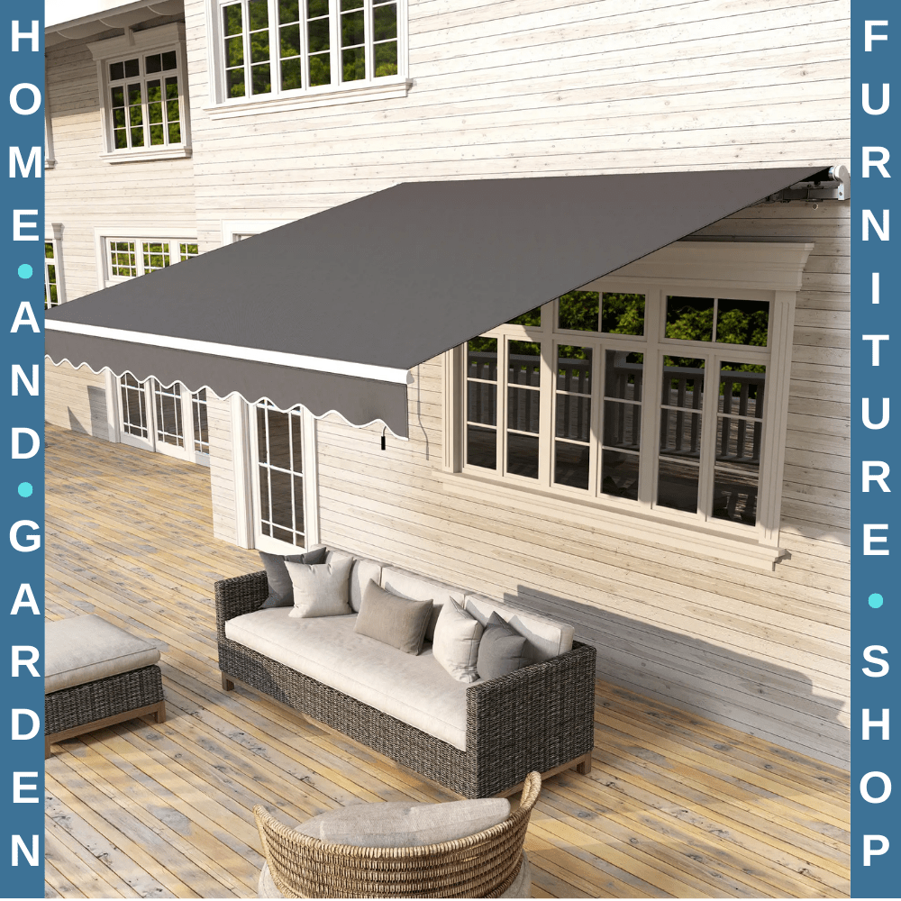3 x 2.5m Manual Garden Awning Retractable Canopy with Crank Handle and Fittings - Home and Garden Furniture Shop - rustic - furniture