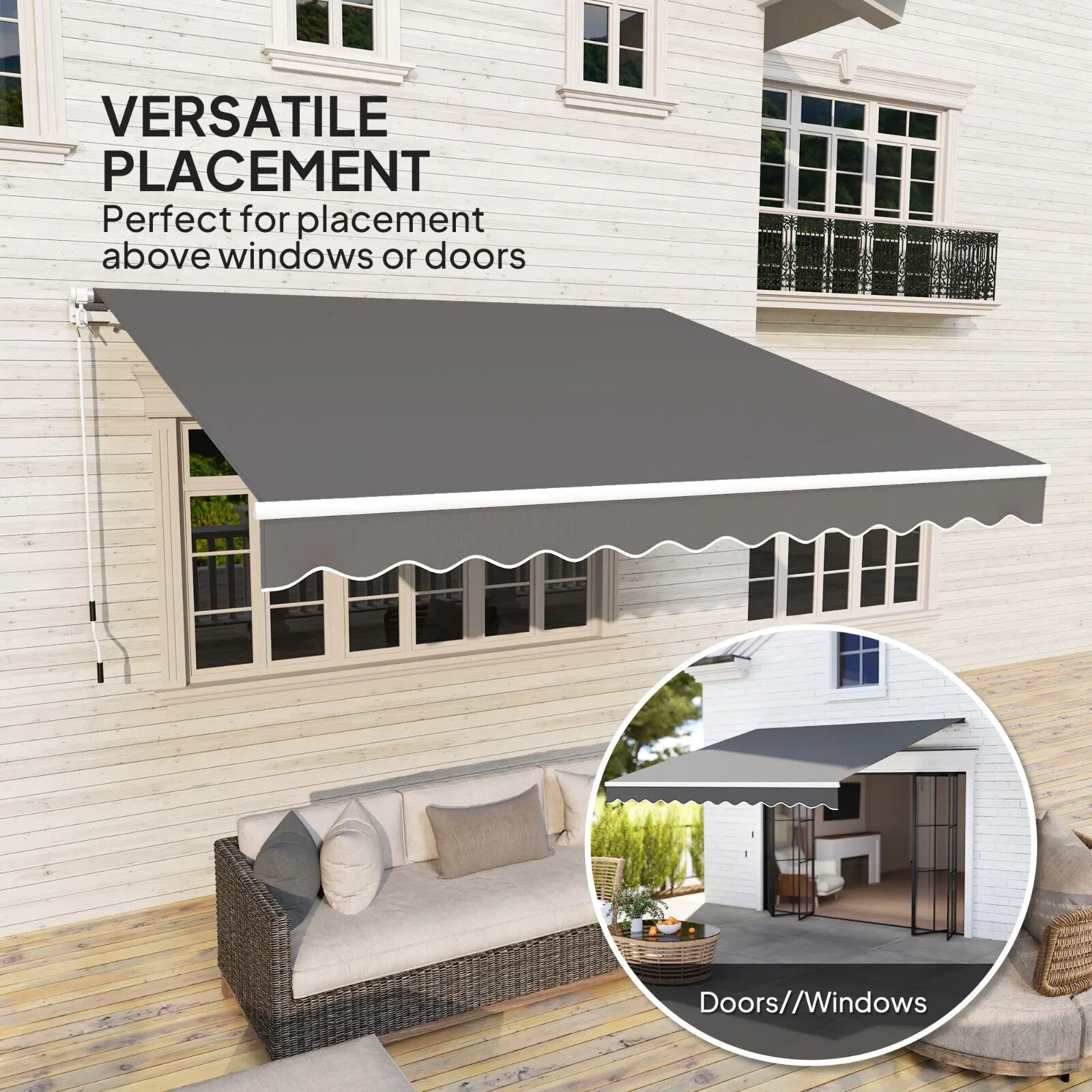 3 x 2.5m Manual Garden Awning Retractable Canopy with Crank Handle and Fittings - Home and Garden Furniture Shop - rustic - furniture