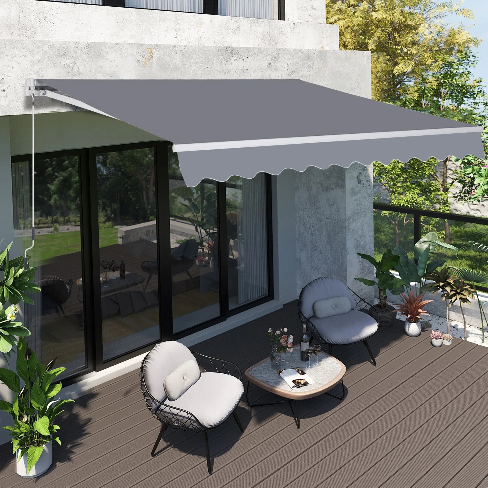 3 x 2.5m Manual Retractable Garden Awning Canopy Sun Shade Shelter for Outdoors - Home and Garden Furniture Shop - rustic - furniture
