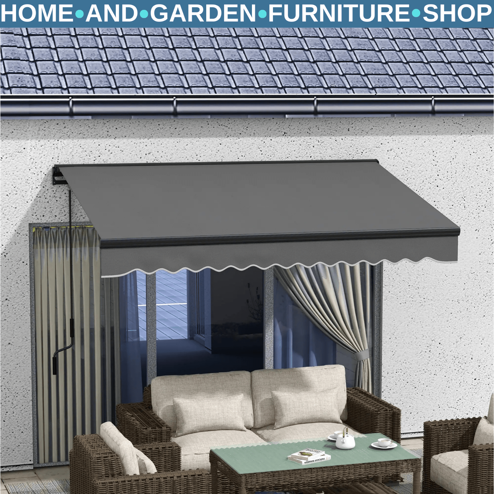 3 x 2m Electric Retractable Awning Canopy with Remote for Patio Door Window - Home and Garden Furniture Shop - rustic - furniture