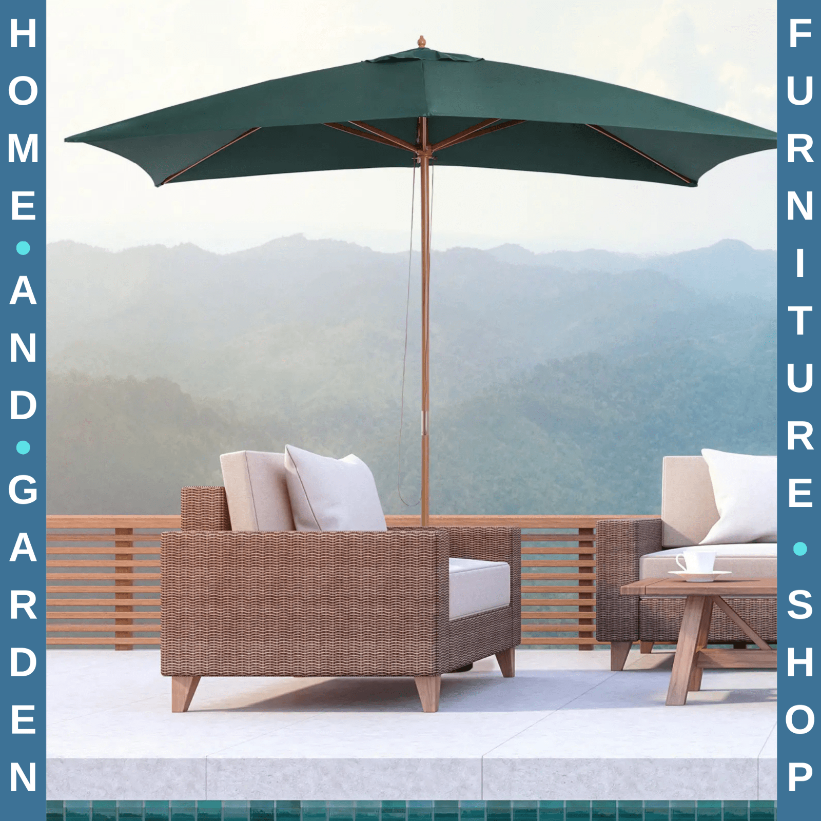 3 x 2m Wooden Garden Parasol Patio Sun Umbrella Outdoor Shade with Push Button - Home and Garden Furniture Shop - rustic - furniture