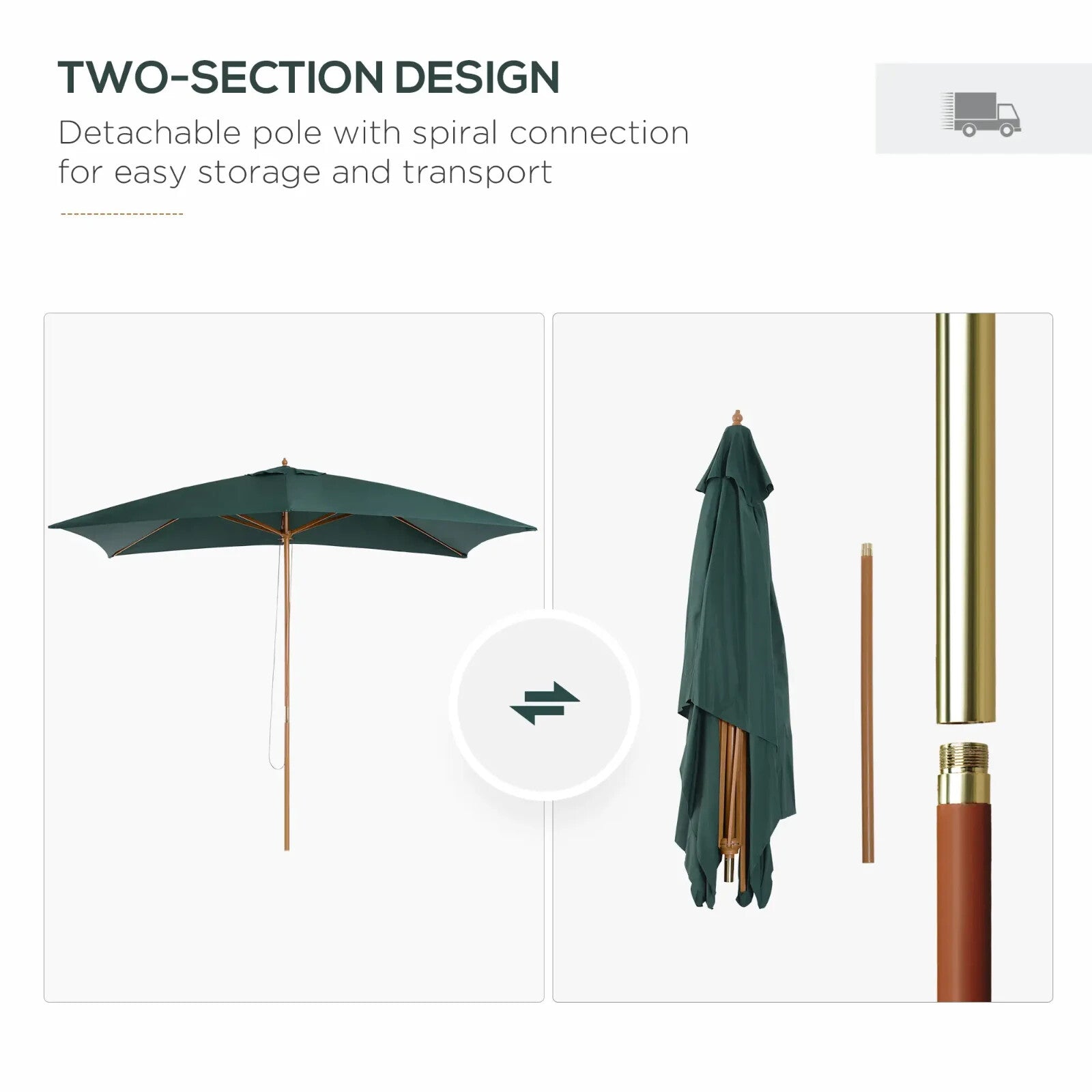 3 x 2m Wooden Garden Parasol Patio Sun Umbrella Outdoor Shade with Push Button - Home and Garden Furniture Shop - rustic - furniture