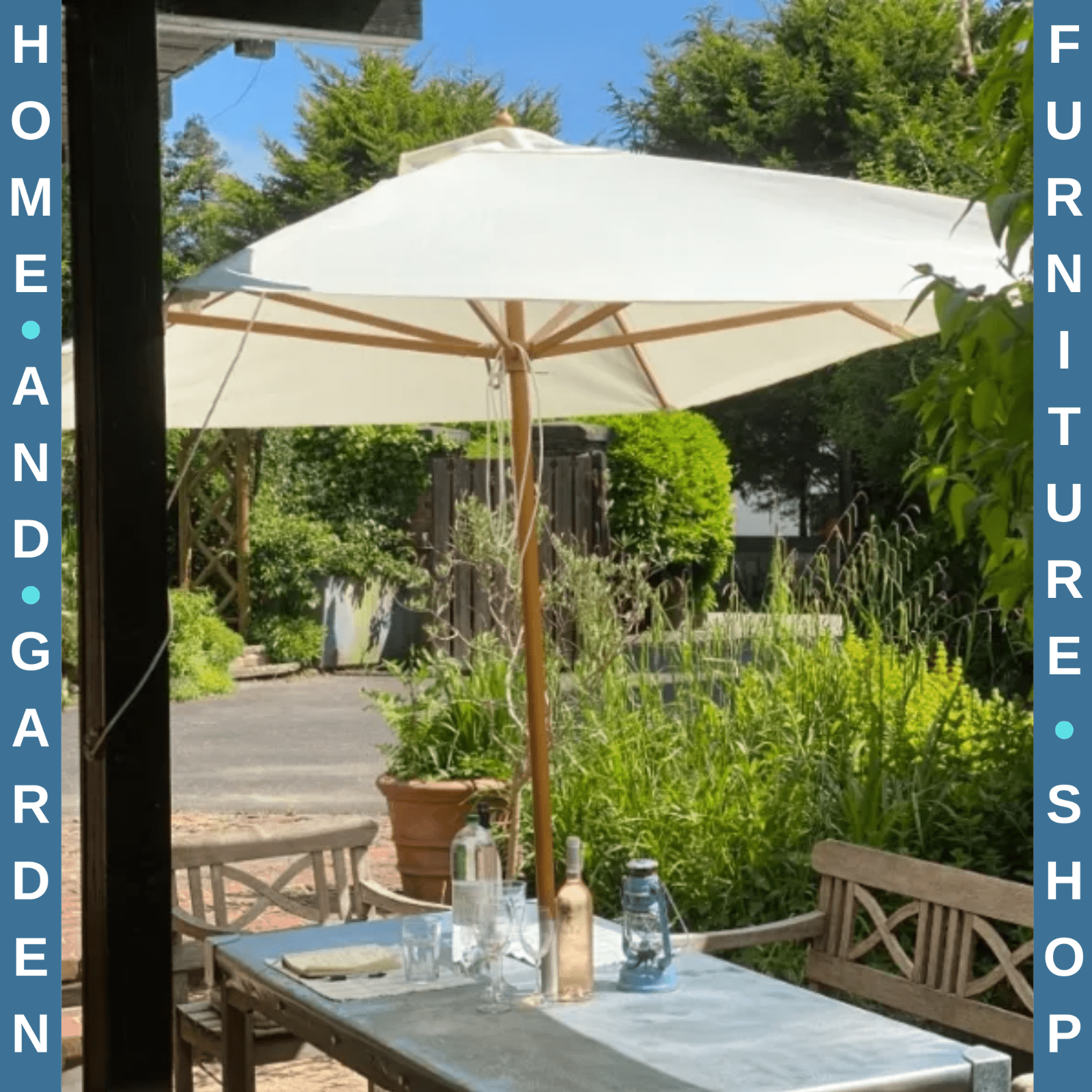 3 x 2m Wooden Patio Parasol Garden Sun Umbrella Outdoor Shade Push Button - Home and Garden Furniture Shop - rustic - furniture