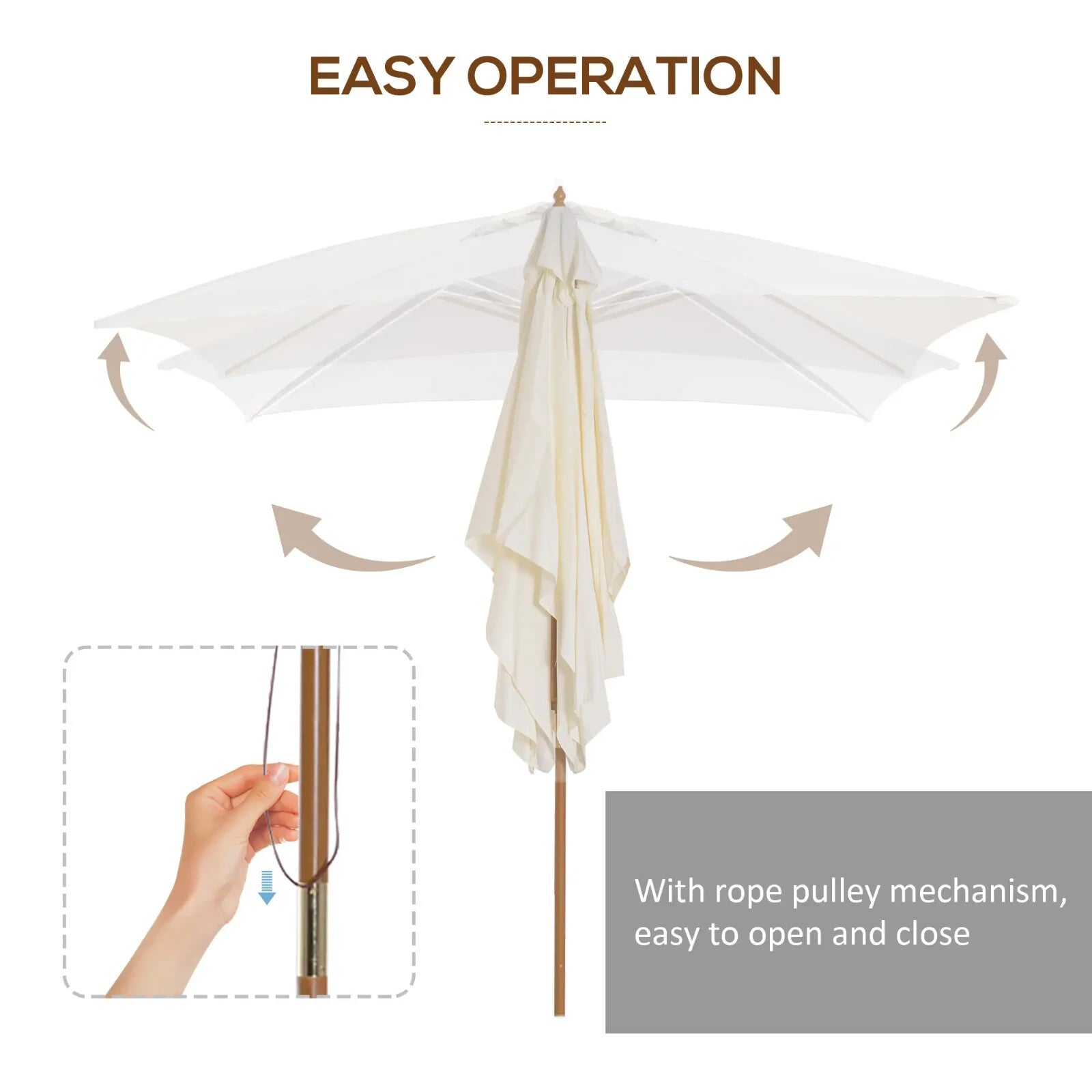 3 x 2m Wooden Patio Parasol Garden Sun Umbrella Outdoor Shade Push Button - Home and Garden Furniture Shop - rustic - furniture