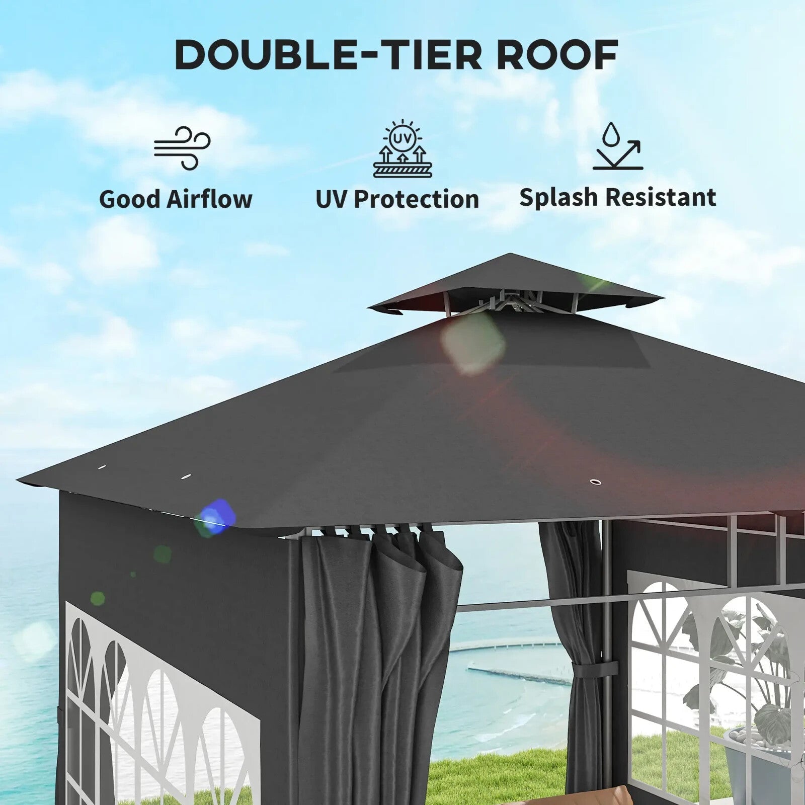 3 x 3 m Garden Metal Gazebo with Double Roof and Removable Sidewalls Dark Grey - Home and Garden Furniture Shop - rustic - furniture