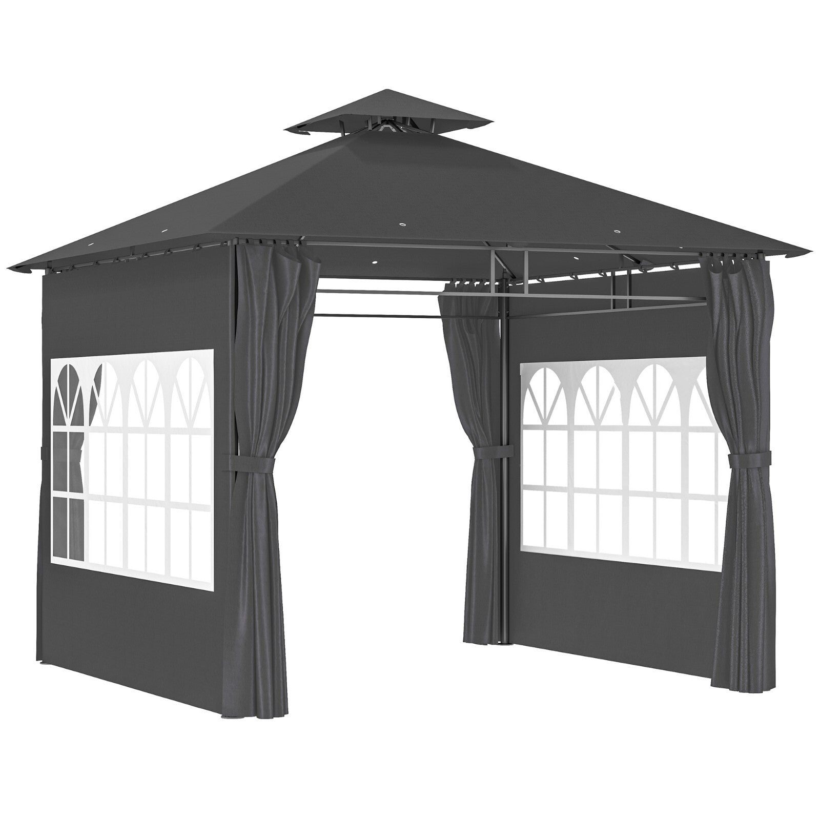 3 x 3 m Garden Metal Gazebo with Double Roof and Removable Sidewalls Dark Grey - Home and Garden Furniture Shop - rustic - furniture