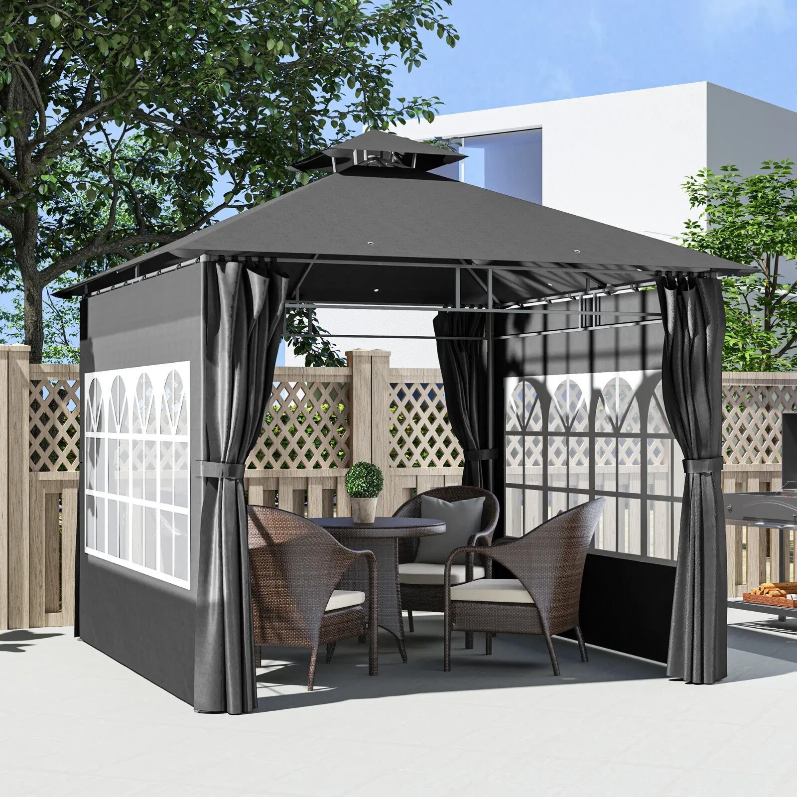 3 x 3 m Garden Metal Gazebo with Double Roof and Removable Sidewalls Dark Grey - Home and Garden Furniture Shop - rustic - furniture