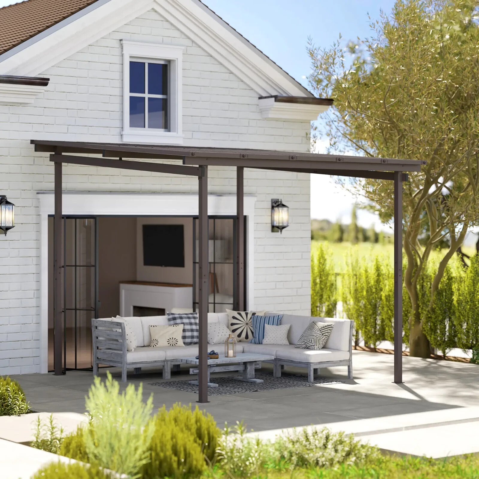 3 x 3 m Garden Pergola with Waterproof Metal Roof Lean To Hardtop Gazebo Outdoor - Home and Garden Furniture Shop - rustic - furniture