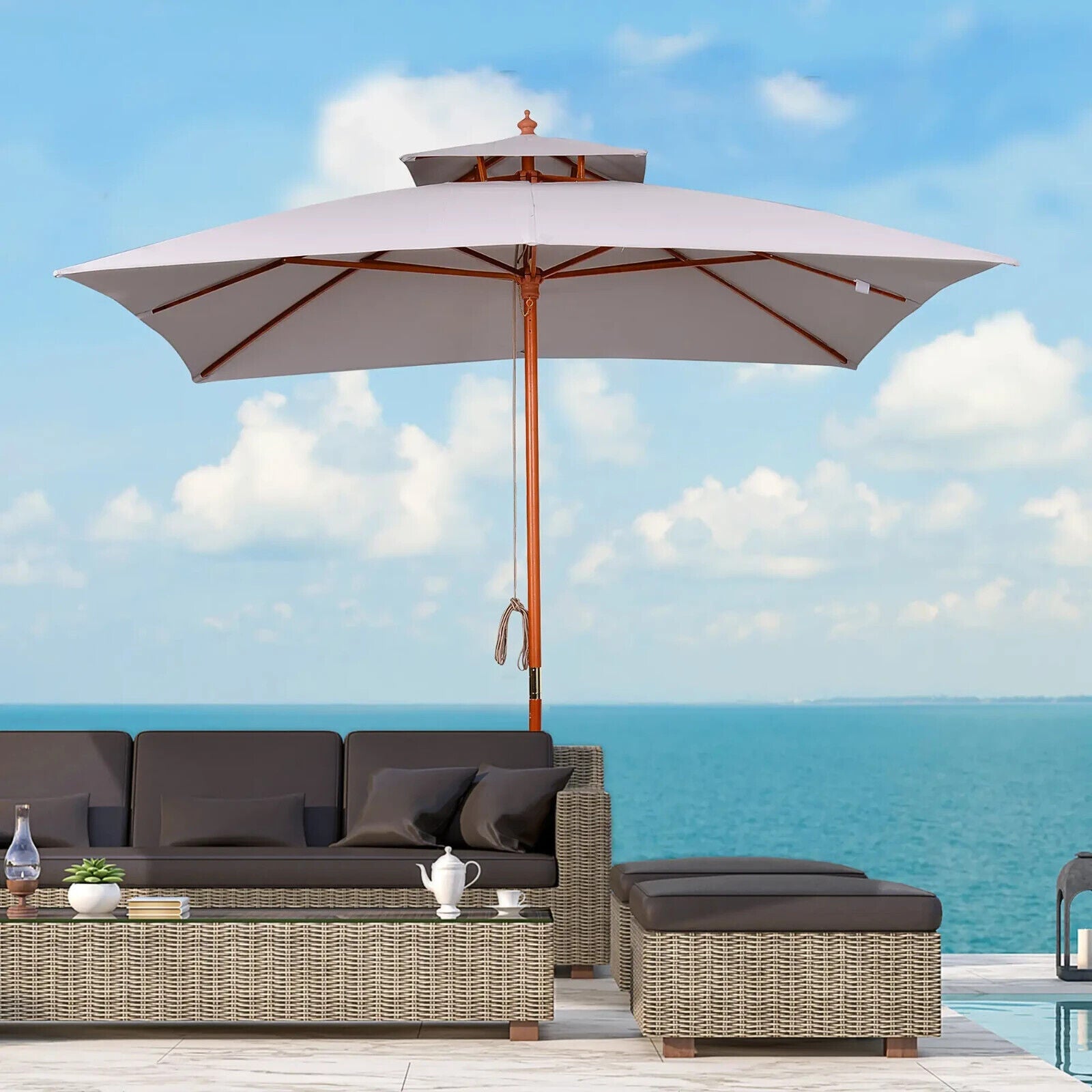 3 x 3 m Garden Umbrella Large Outdoor Parasol Sunshade Canopy with Double Tier - Home and Garden Furniture Shop - #rustic - furniture#