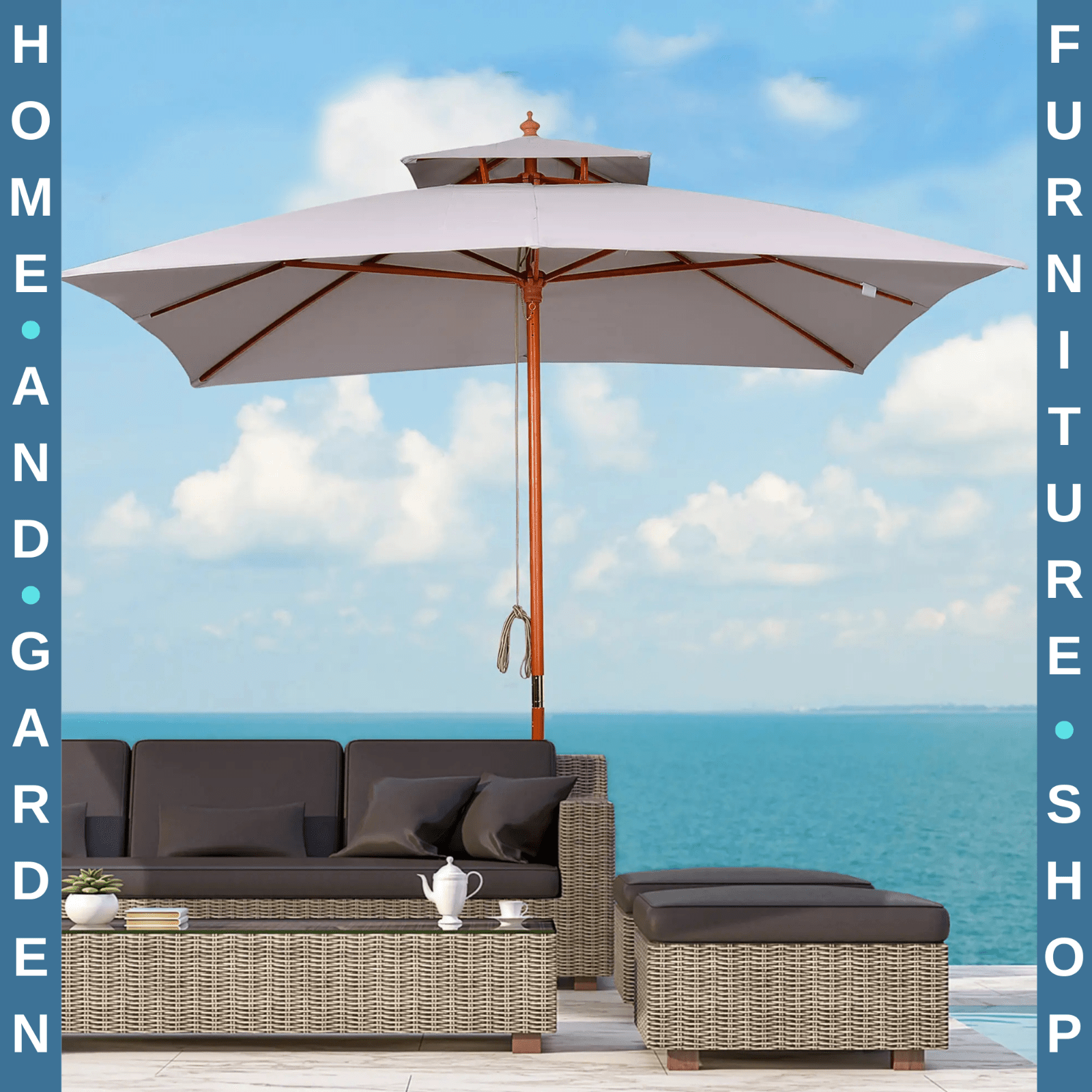 3 x 3 m Garden Umbrella Large Outdoor Parasol Sunshade Canopy with Double Tier - Home and Garden Furniture Shop - rustic - furniture