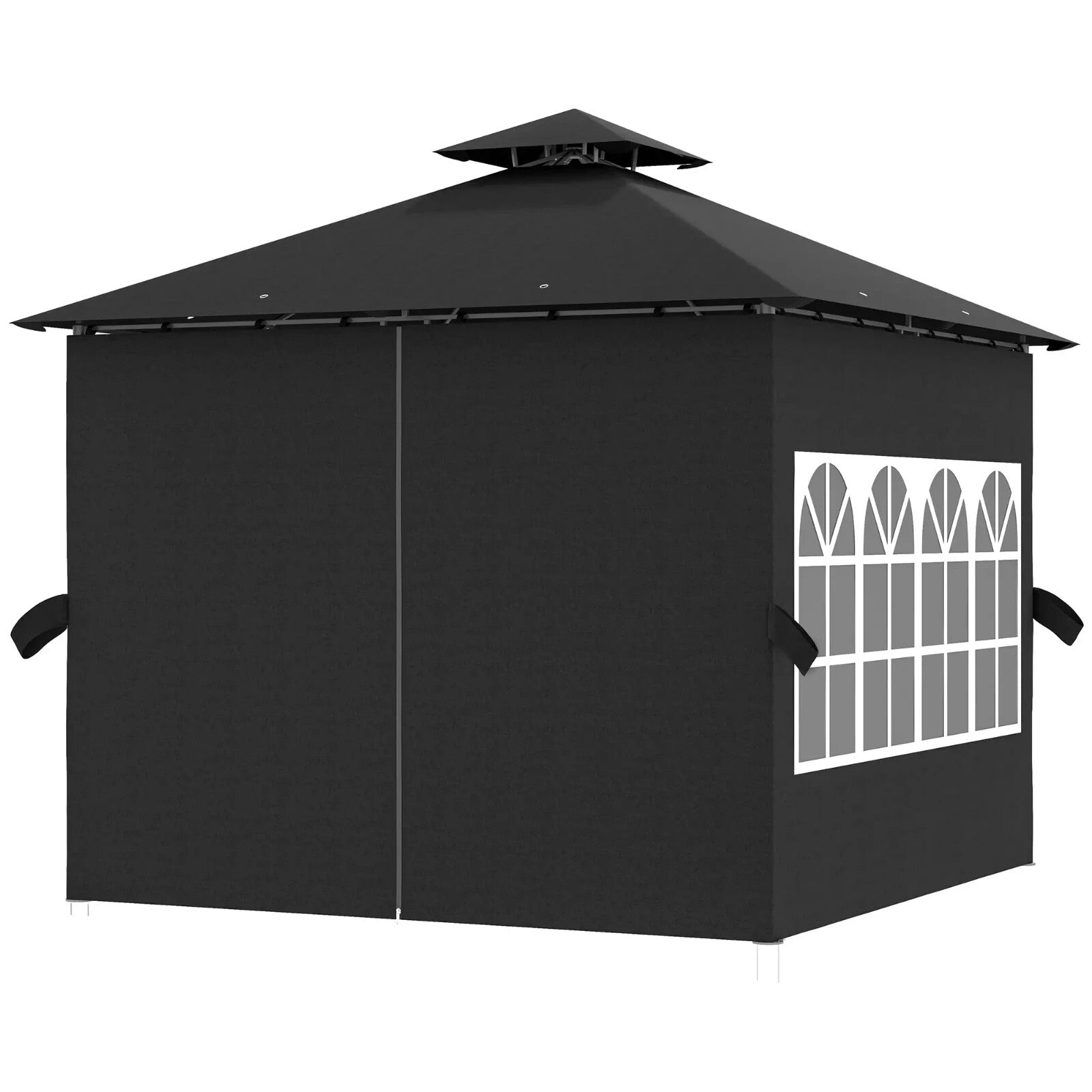 3 x 3 m Metal Gazebo with Double Roof and Removable Side Panels for Garden Black - Home and Garden Furniture Shop - rustic - furniture
