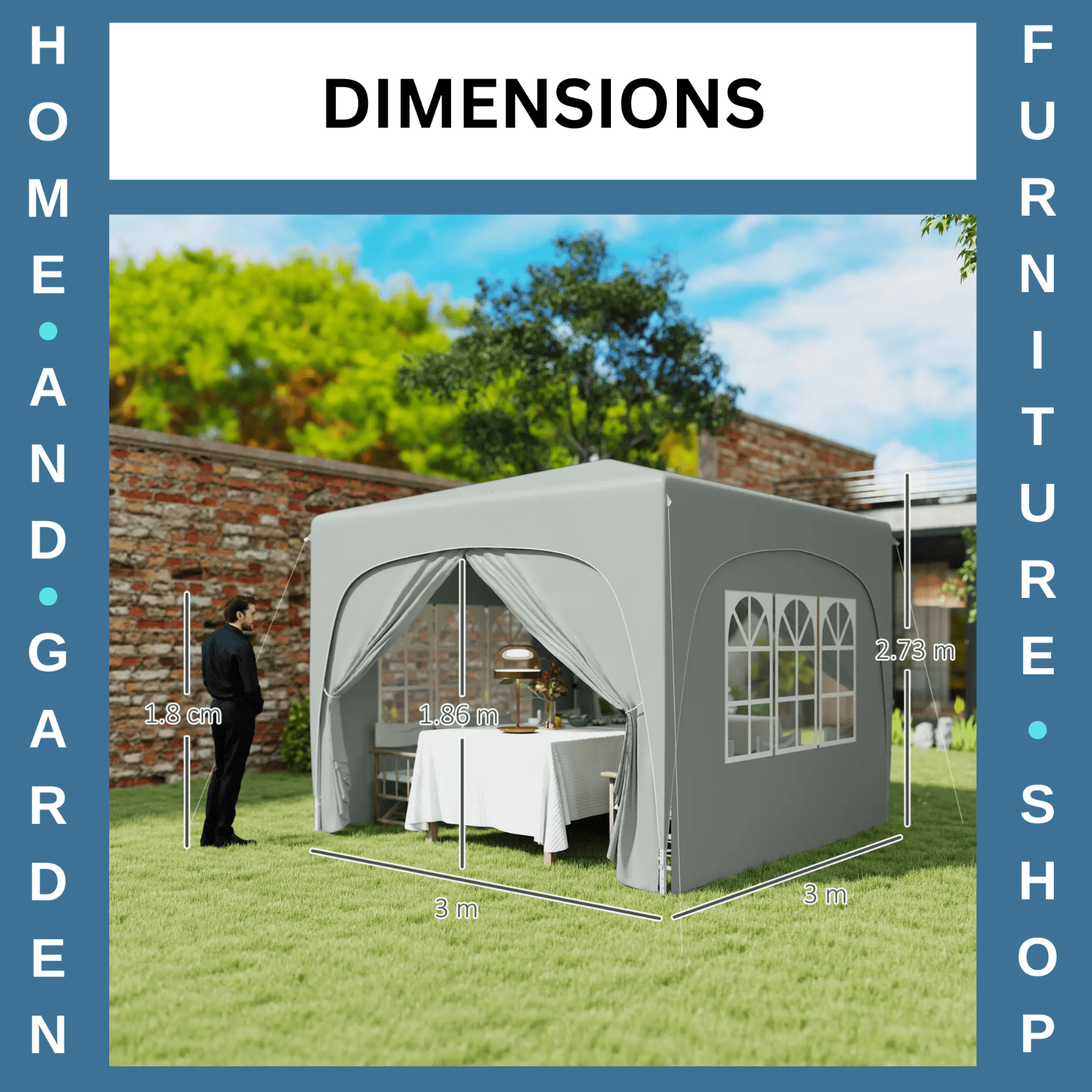 3 x 3 m Pop Up Gazebo with Sides Bag Height Adjustable Party Tent Event Shelter - Home and Garden Furniture Shop - rustic - furniture