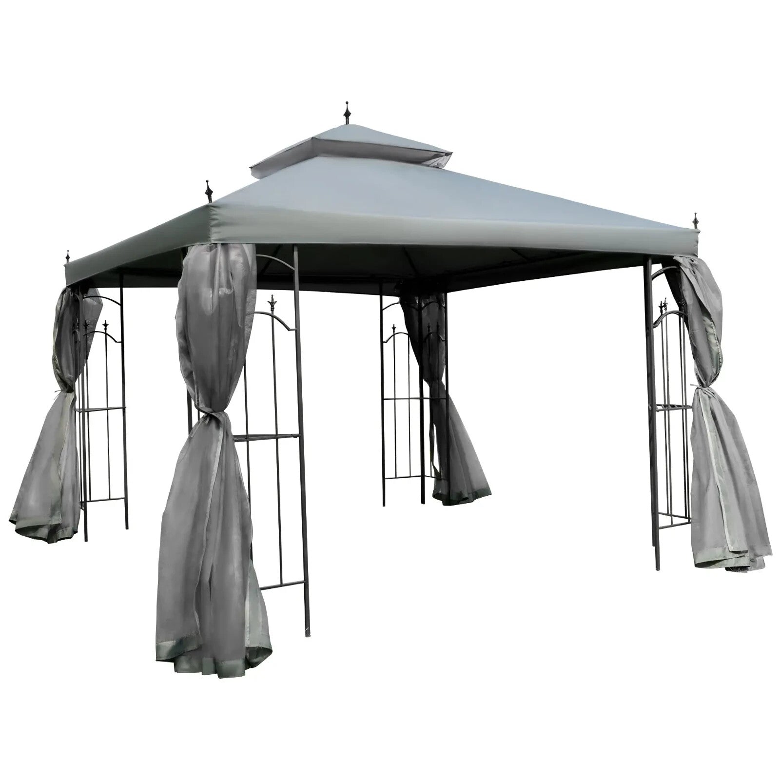 3 x 3m Garden Gazebo with Double Roof Canopy and Mesh Curtains for Outdoor Use - Home and Garden Furniture Shop - rustic - furniture