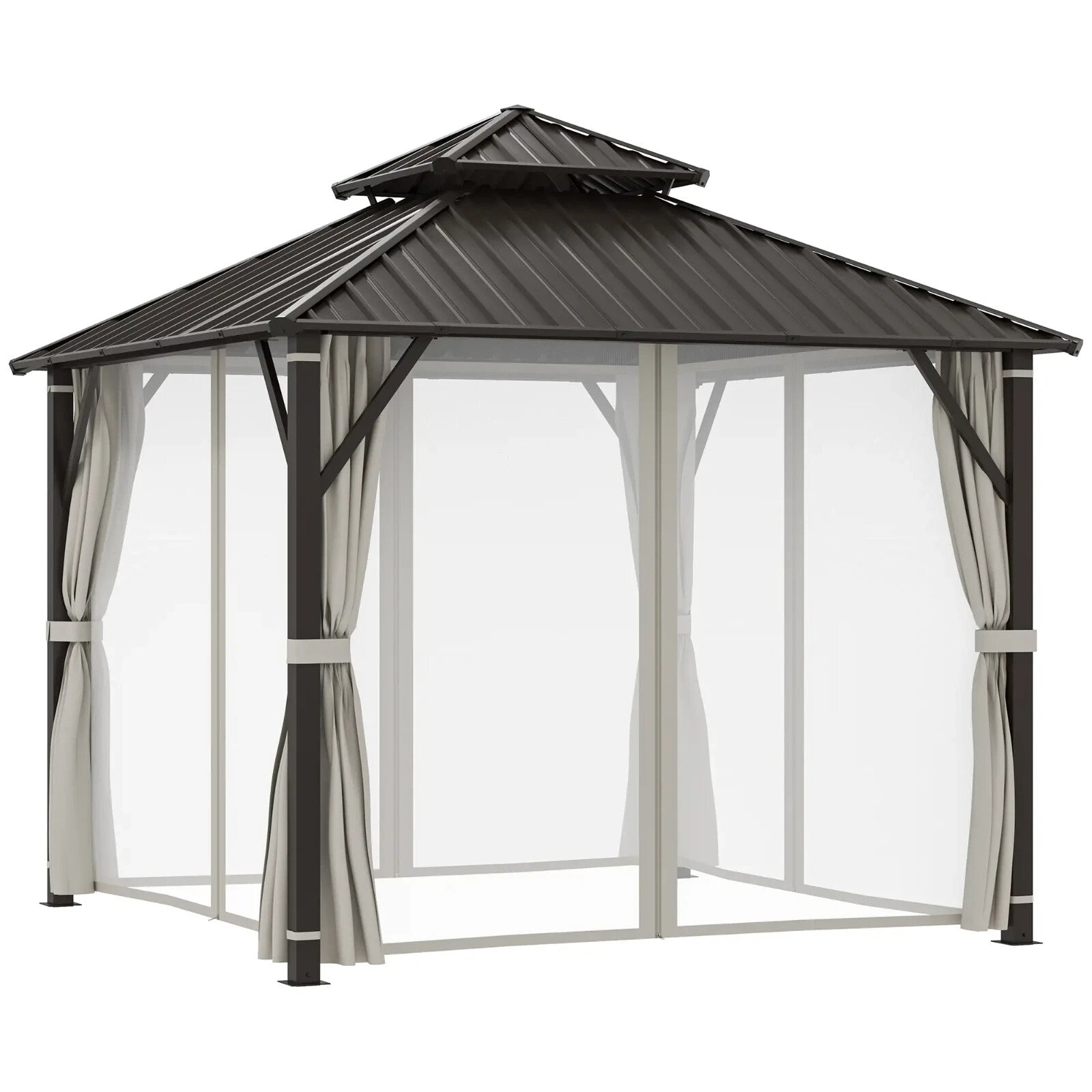 3 x 3m Hardtop Garden Gazebo with Curtains Double Roof Waterproof Patio Pavilion - Home and Garden Furniture Shop - rustic - furniture