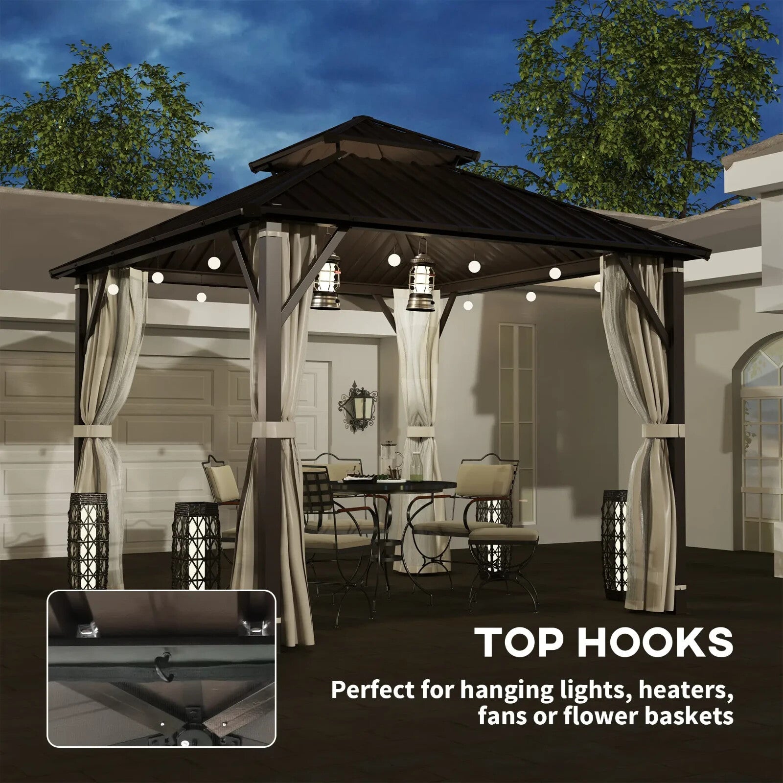 3 x 3m Hardtop Garden Gazebo with Curtains Double Roof Waterproof Patio Pavilion - Home and Garden Furniture Shop - rustic - furniture