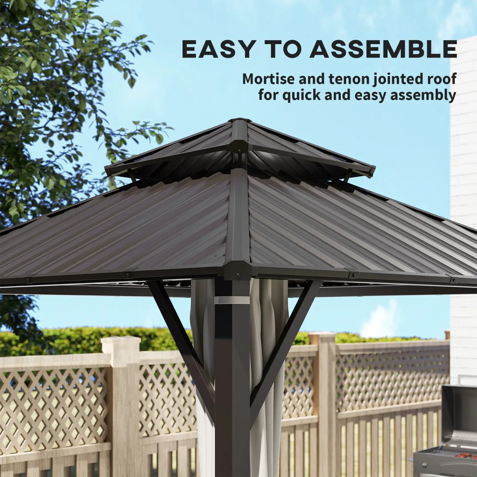 3 x 3m Hardtop Garden Gazebo with Curtains Double Roof Waterproof Patio Pavilion - Home and Garden Furniture Shop - rustic - furniture