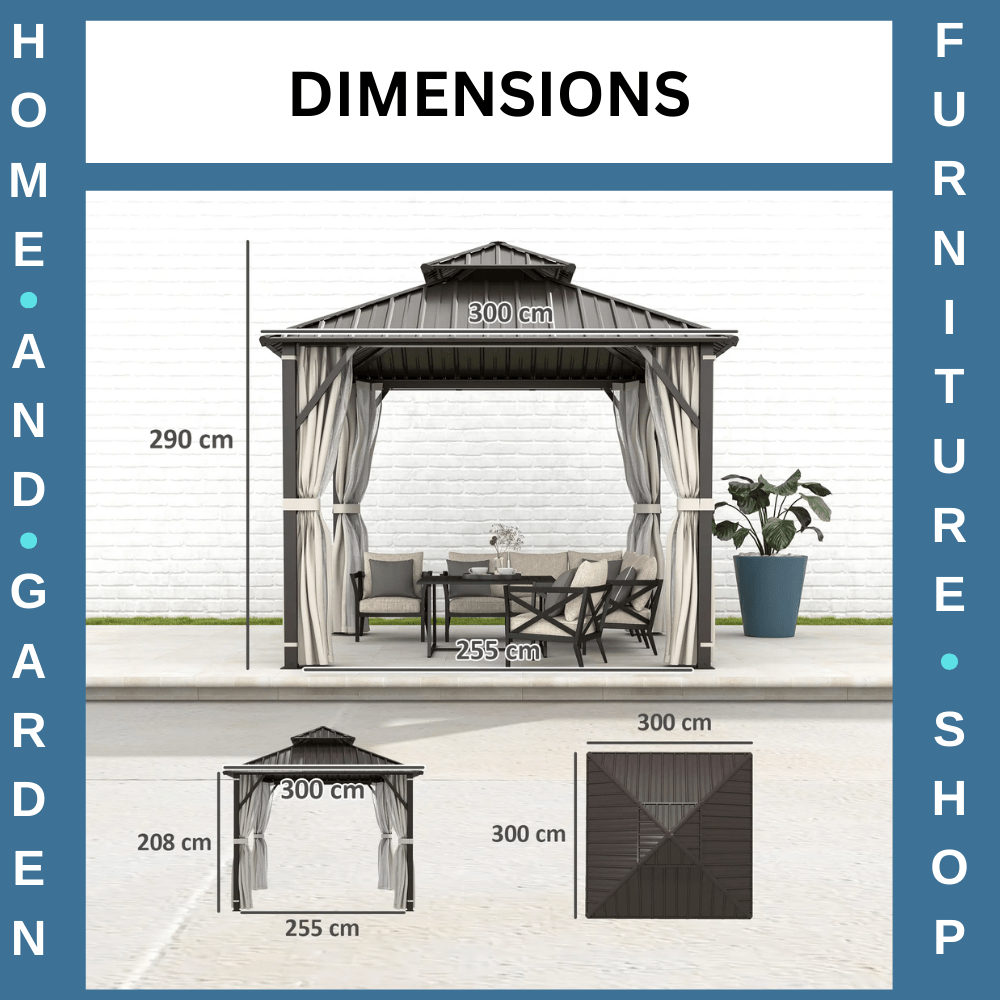 3 x 3m Hardtop Garden Gazebo with Curtains Double Roof Waterproof Patio Pavilion - Home and Garden Furniture Shop - rustic - furniture