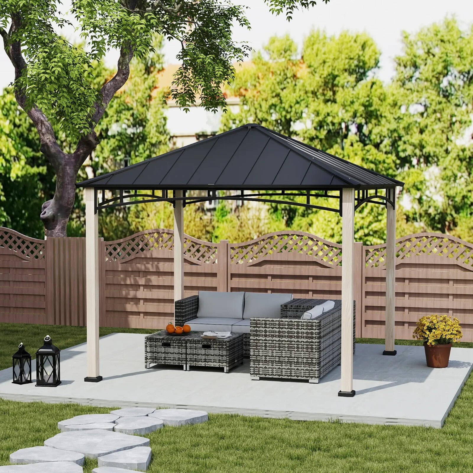 3 x 3m Hardtop Gazebo with Metal Roof Patio Garden Shelter Outdoor Metal Gazebo - Home and Garden Furniture Shop - rustic - furniture