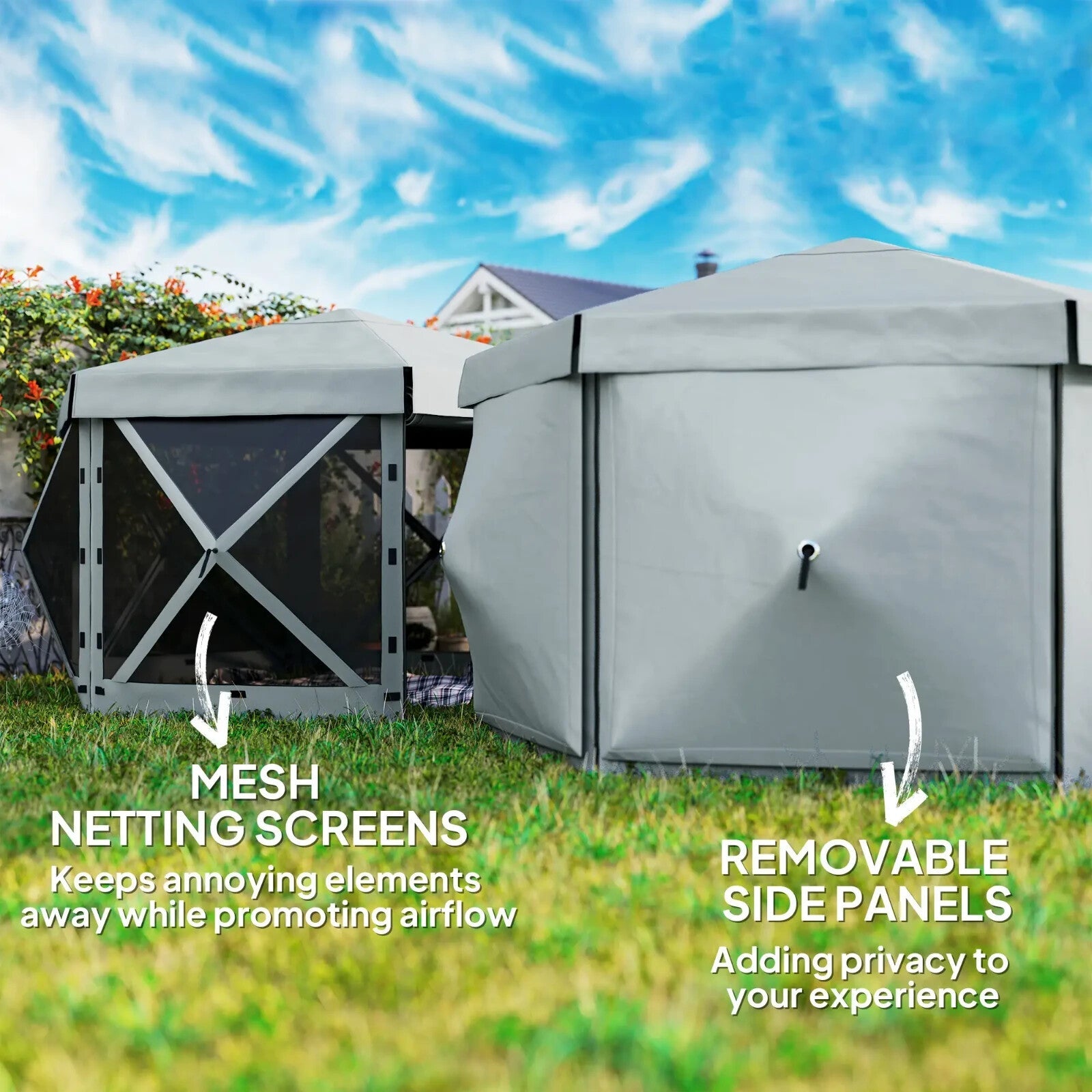 3 x 3m Hexagon Pop Up Gazebo with 5 Sides Netting Outdoor Marquee Camping Cover - Home and Garden Furniture Shop - rustic - furniture