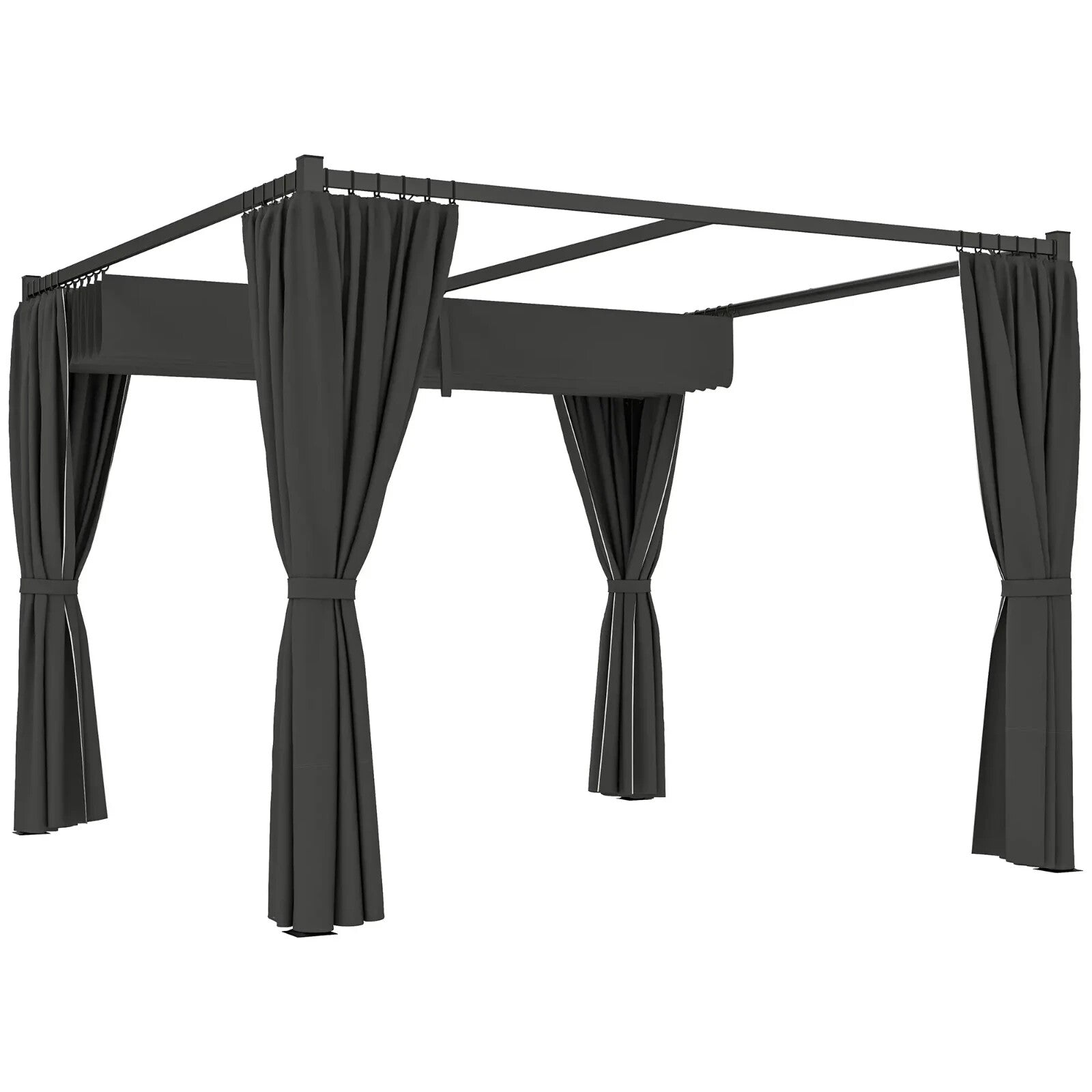 3 x 3m Metal Pergola with Retractable Roof and Curtains Grey Patio Shade Shelter - Home and Garden Furniture Shop - rustic - furniture