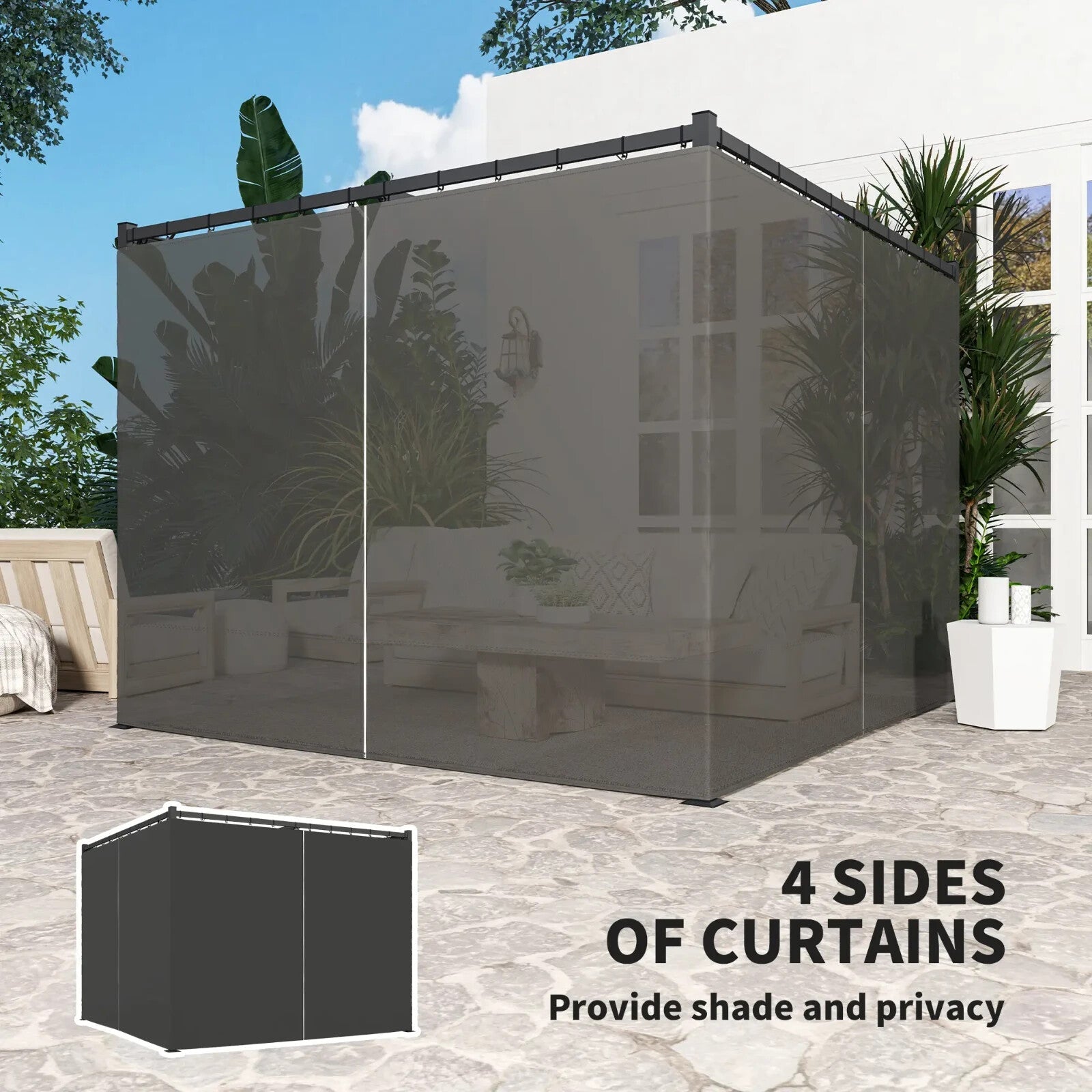 3 x 3m Metal Pergola with Retractable Roof and Curtains Grey Patio Shade Shelter - Home and Garden Furniture Shop - rustic - furniture